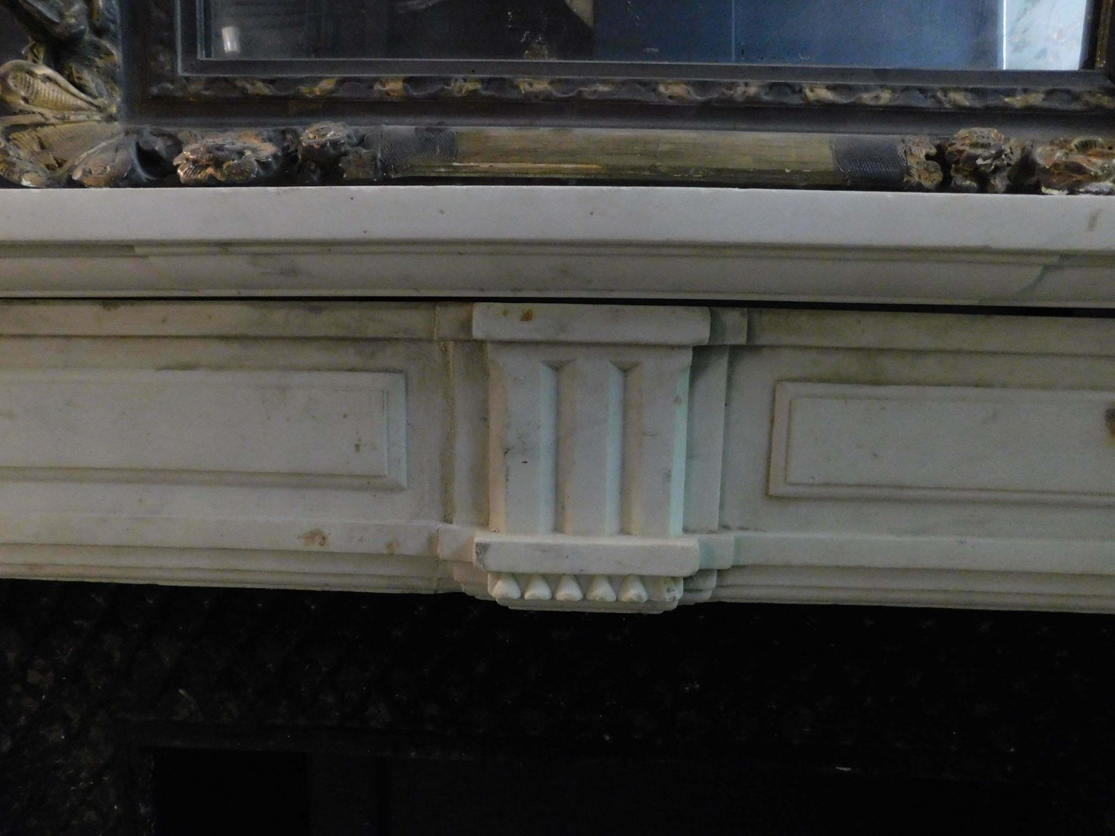 photo for sale Fireplace Mantle In White Carrara Marble With Gray Veins, Italy