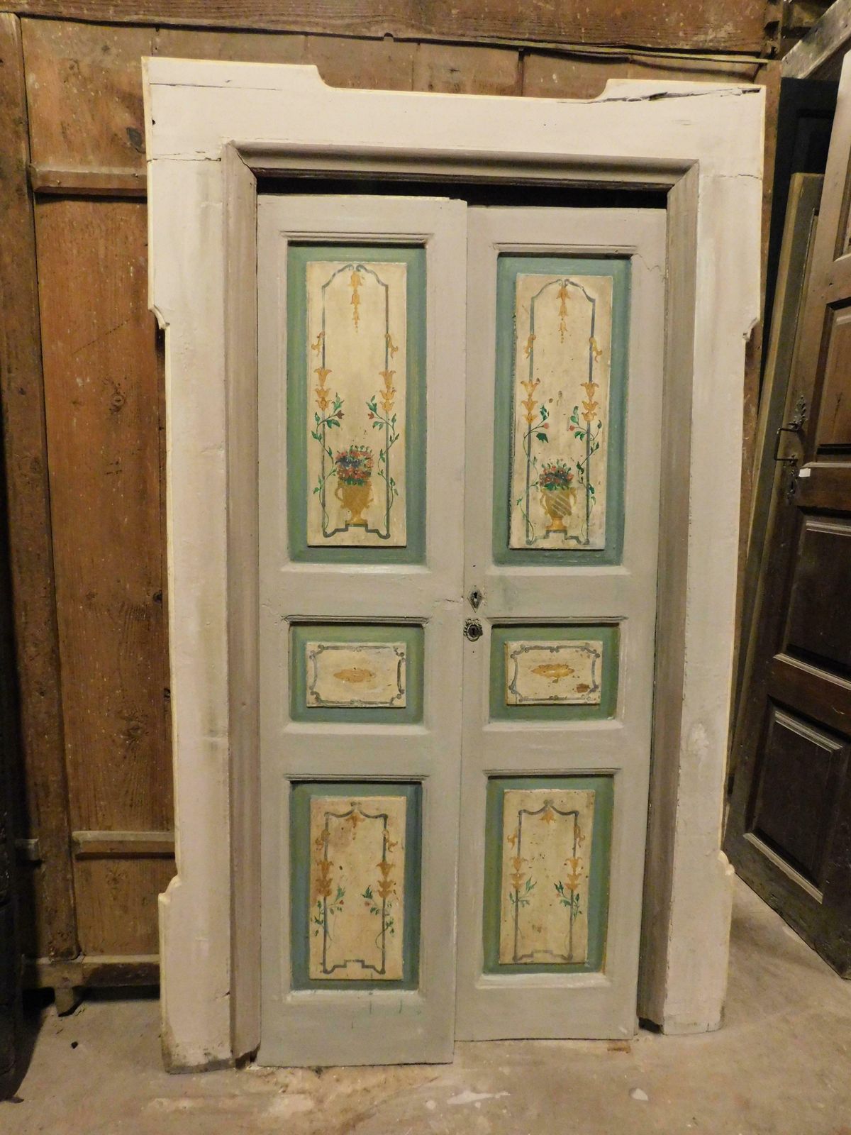 Old Small Double Door, Painted With Frame, Italy photo Home Fixtures