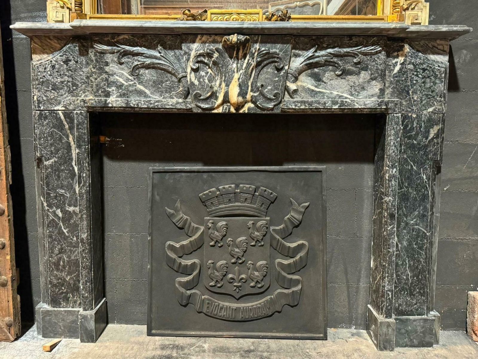 Fireplace Mantle In Fine Gray Marble With White Veins, Carved, Italy photo Home Fixtures