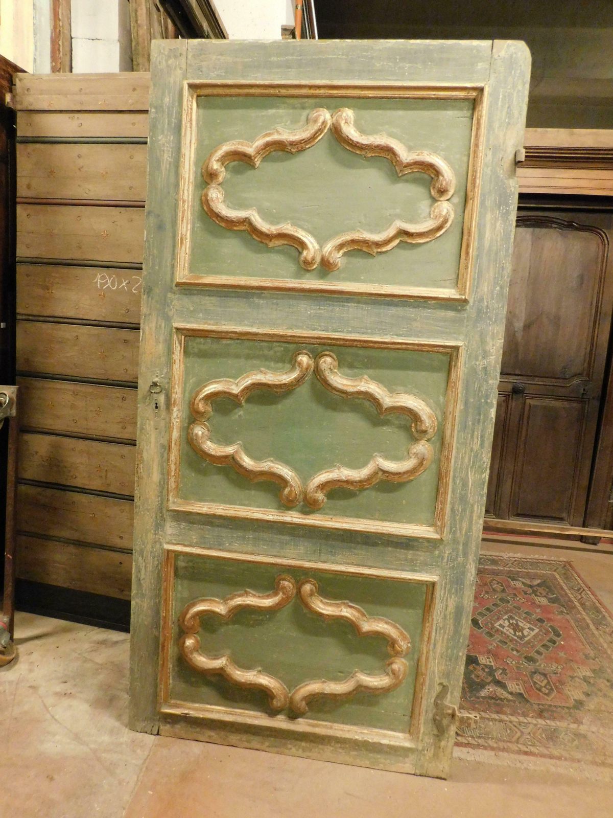 Interior Door In First Lacquer Blue Tones, One Leaf Without Frame, Italy photo for sale
