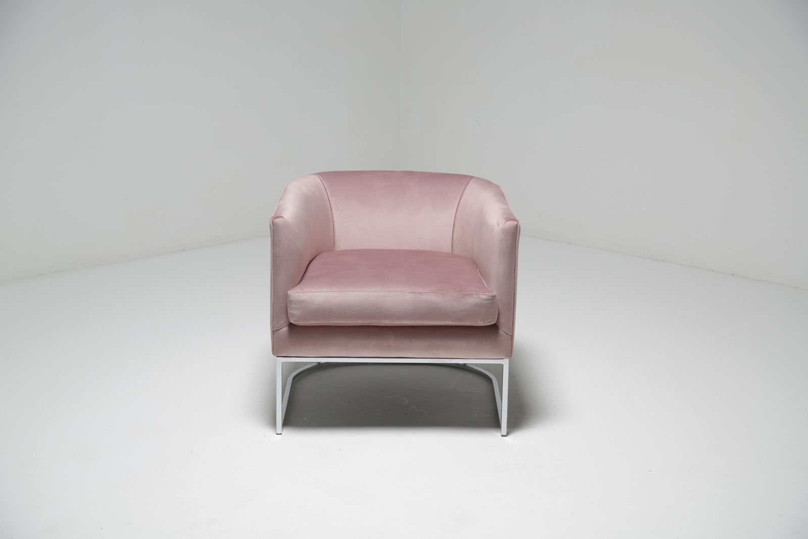 Mid Century Pink Velvet And Chrome Tub Armchair photo Furniture