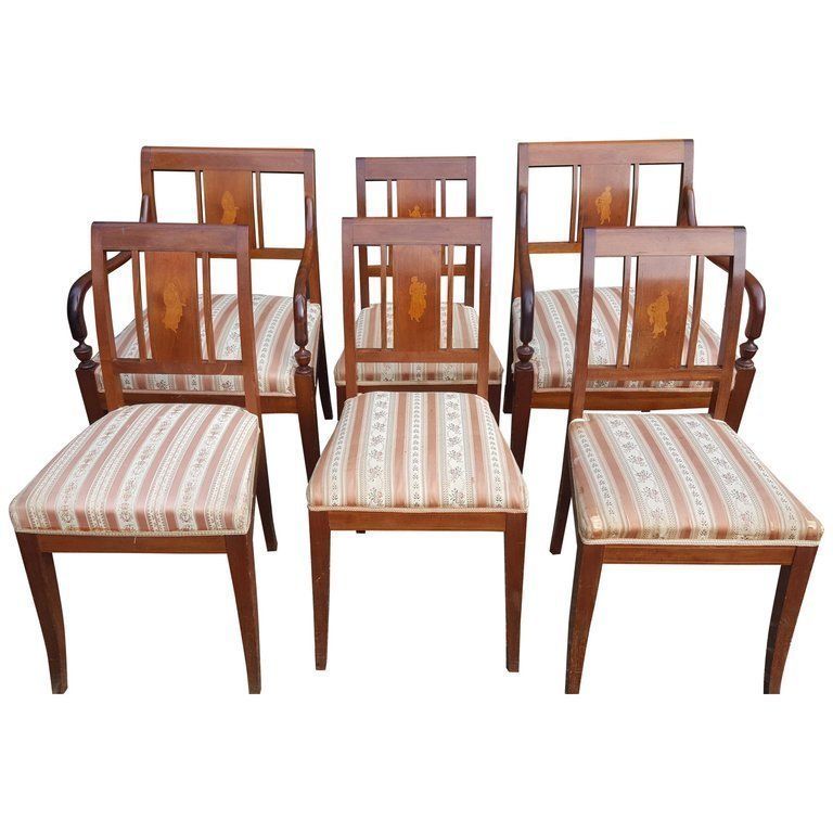 Art Deco Dining Chairs Set Of 6 Marquetry Dark Honey Swedish Early 20th Century