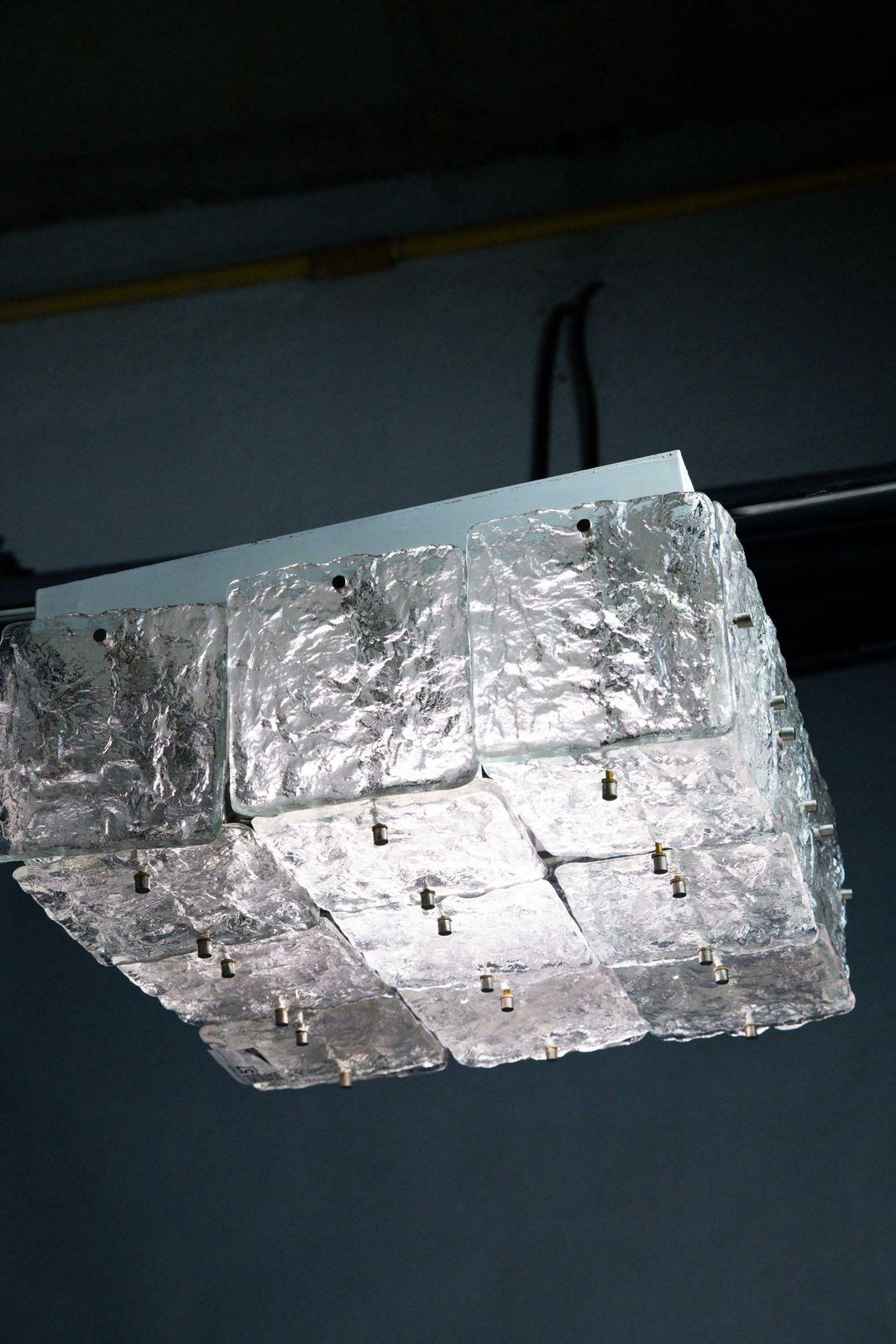 Large Vintage Square Glass Flush Mount By J.T. Kalmar / 1960s Vienna Austria / Mid Century Ceiling Light Fixture Chandelier Lamp Model 5305 photo furniture