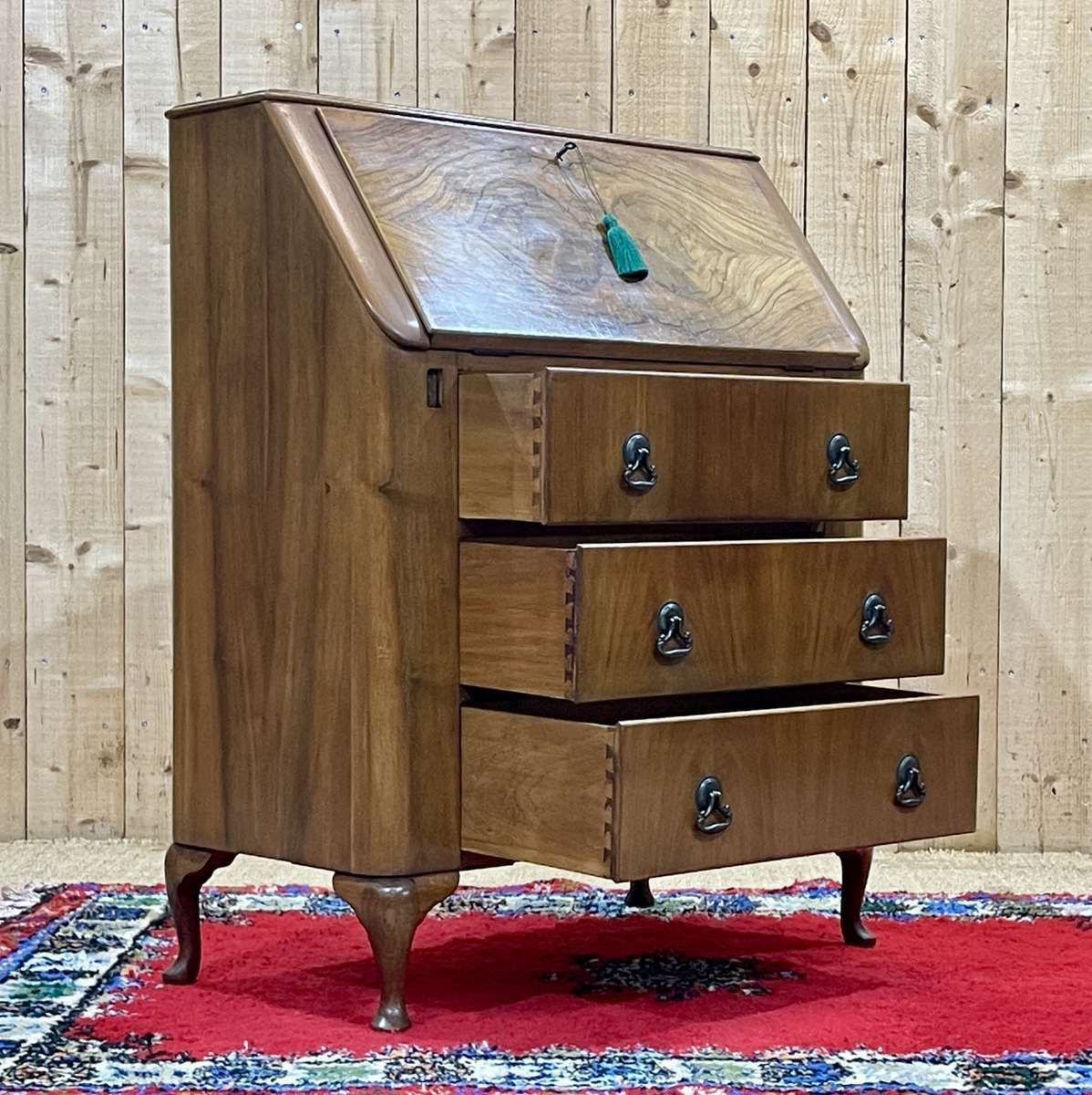 English Walnut Secretary Desk From The 1960s photo furniture