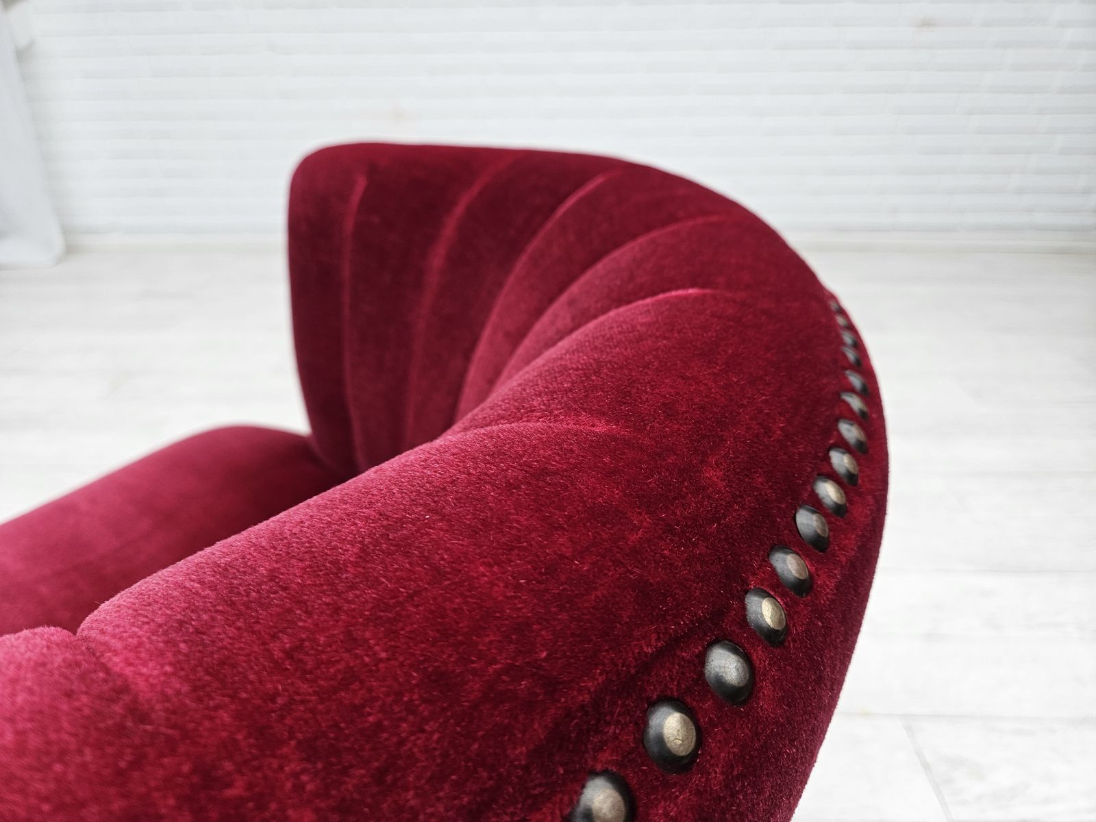 1970s, Danish Lounge Chair, Original Condition, Cherry Red Velour Fabric. photo furniture