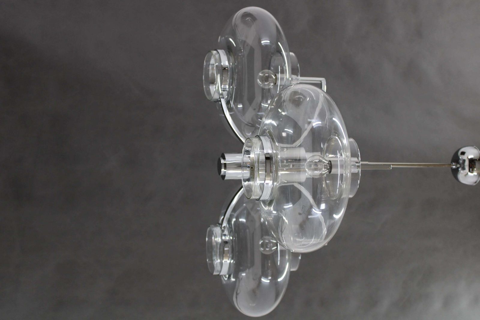 1970s Italian Chrome Plated And Glass Chandelier photo furniture