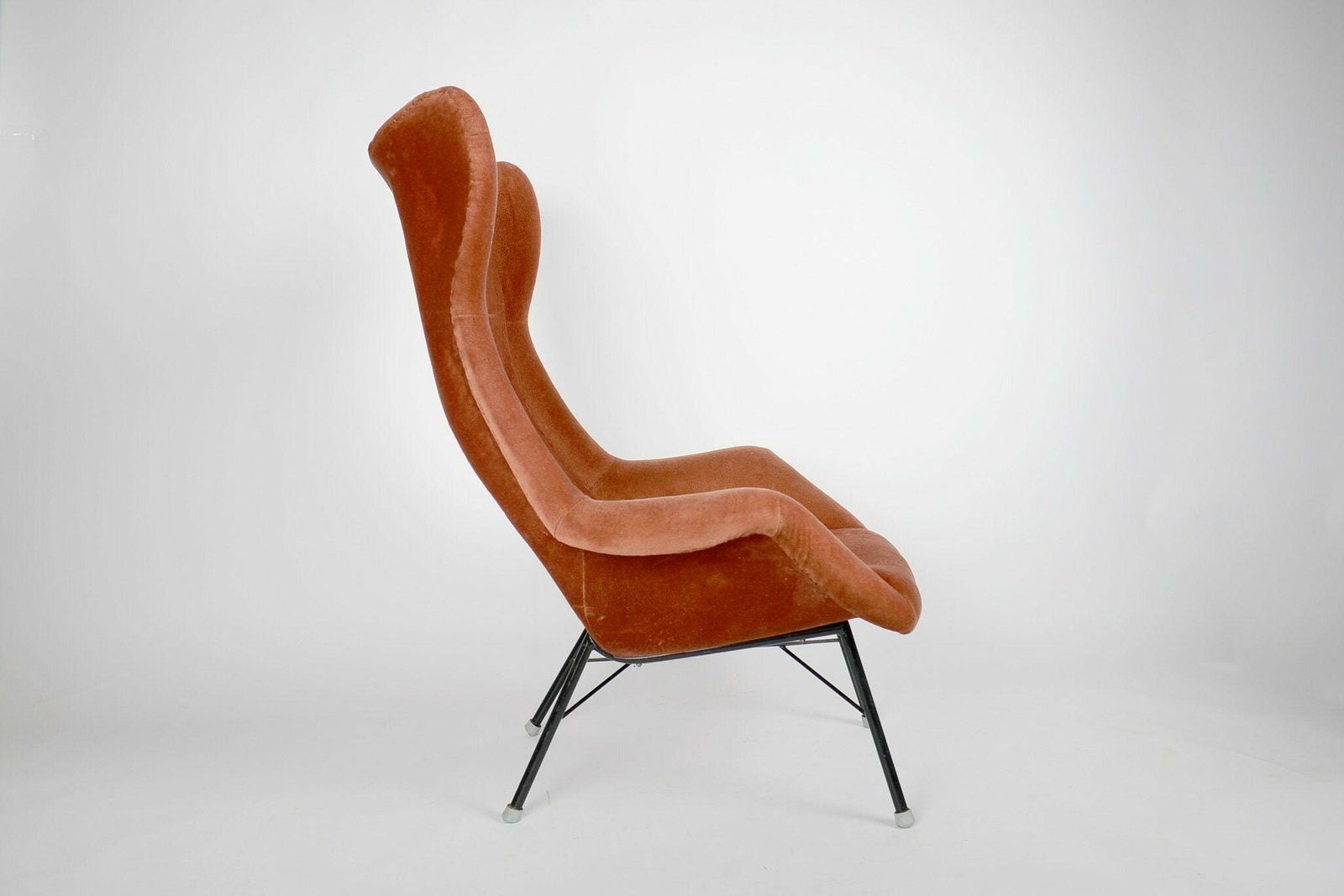 Mid Century Lounge Chair By Miroslav Navratil, 1960s – Fiberglass Shell With Velvet Upholstery, Iconic Design photo for sale