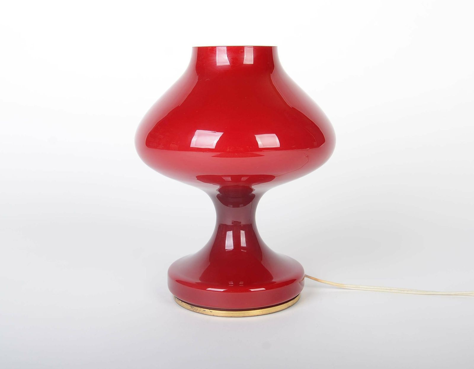 Vintage Red Glass Table Lamp 1970s, Pop Art Ufo Red Opaline Glass Mood Lamp Bohemia