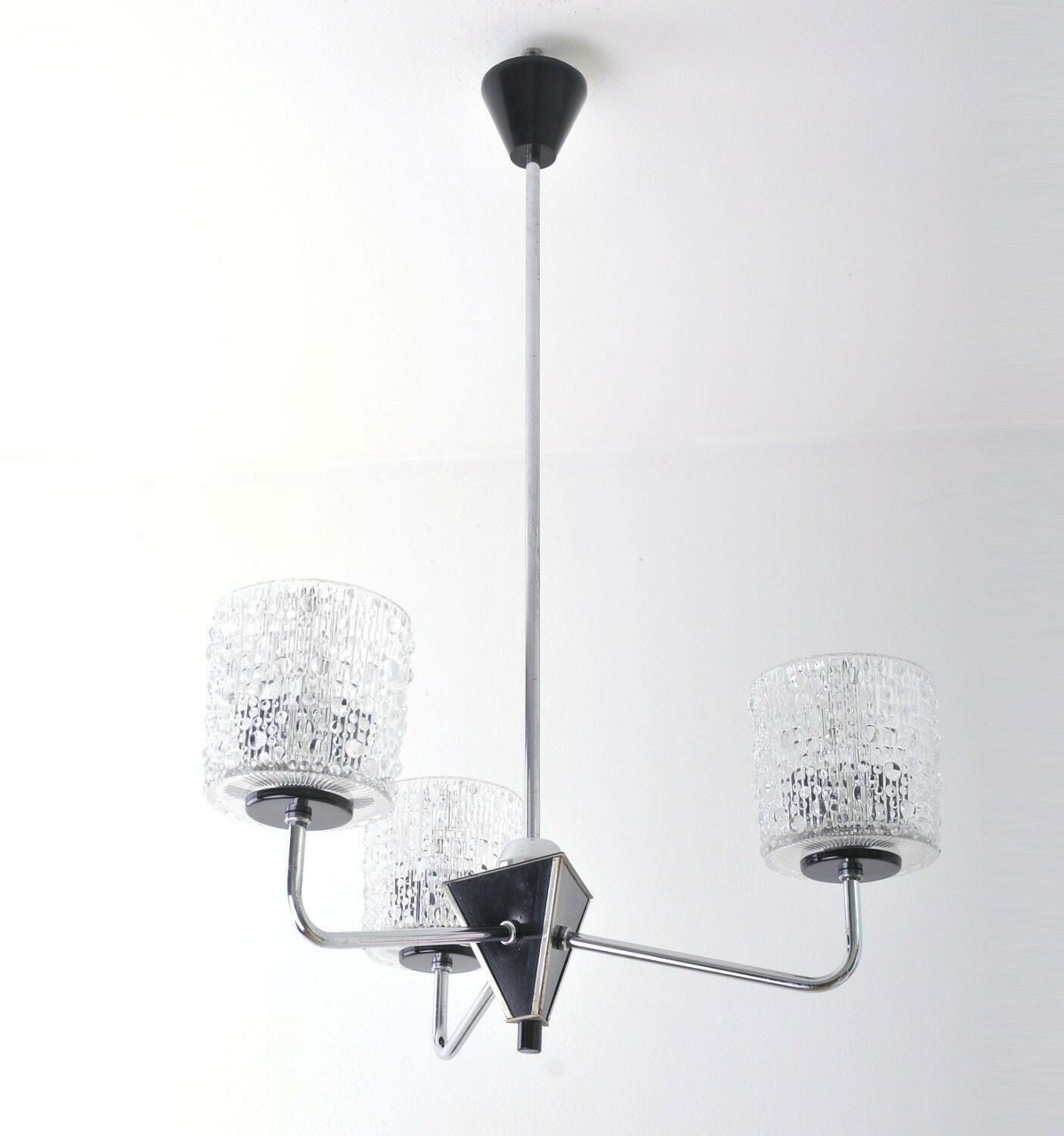 Mid Century Glass Chandelier, Mid Century Chandelier Glass. Ceiling Light, Retro Lighting, Atomic Age, Eames Light