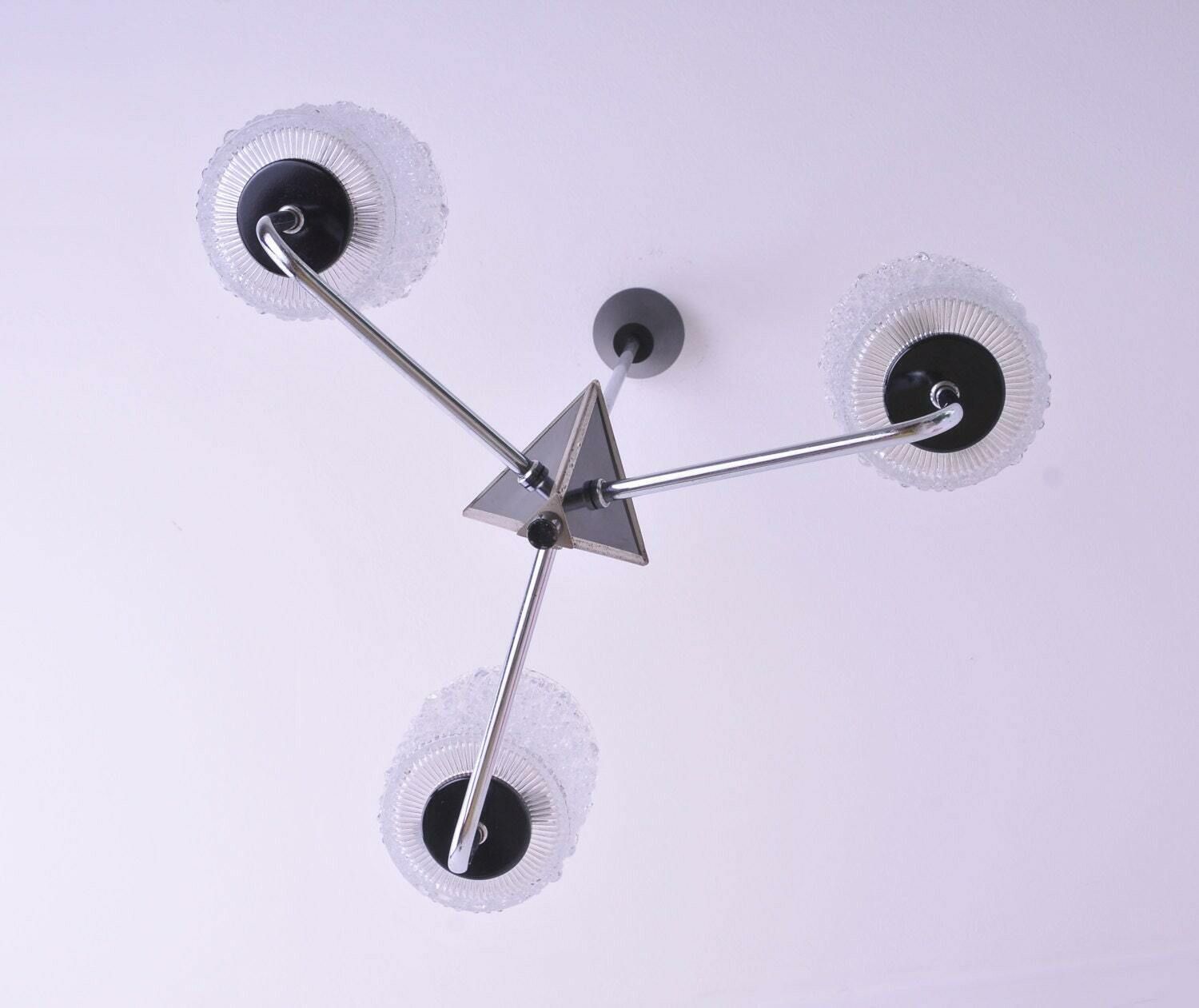 Mid Century Glass Chandelier, Mid Century Chandelier Glass. Ceiling Light, Retro Lighting, Atomic Age, Eames Light photo furniture