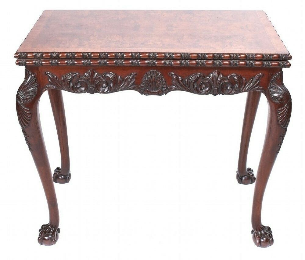Fine Georgian Revival Walnut & Carved Irish Card Table, Circa 1900