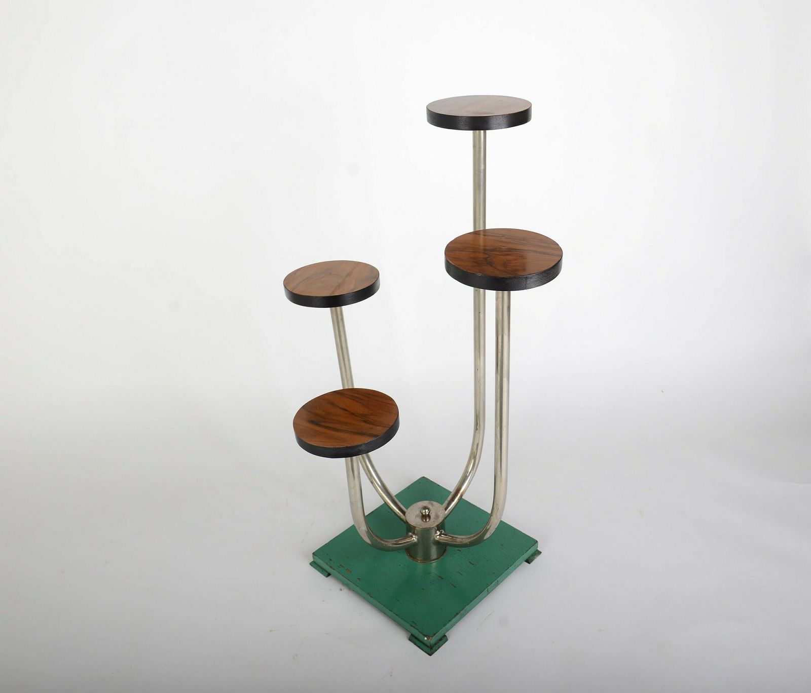 Bauhaus Flower Stand By Halabala, 1930s – Nickel Plated Brass And Lacquered Base, Perfect For Modernist Homes, Thonet Style