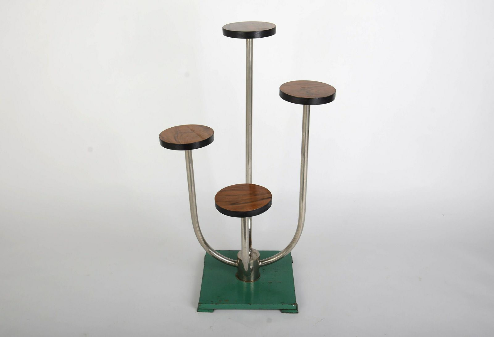 Bauhaus Flower Stand By Halabala, 1930s – Nickel Plated Brass And Lacquered Base, Perfect For Modernist Homes, Thonet Style photo furniture