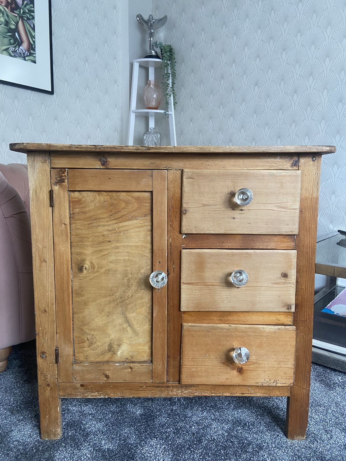 Small Antique Stripped Pine Cupboard And Drawers Country Style photo Furniture