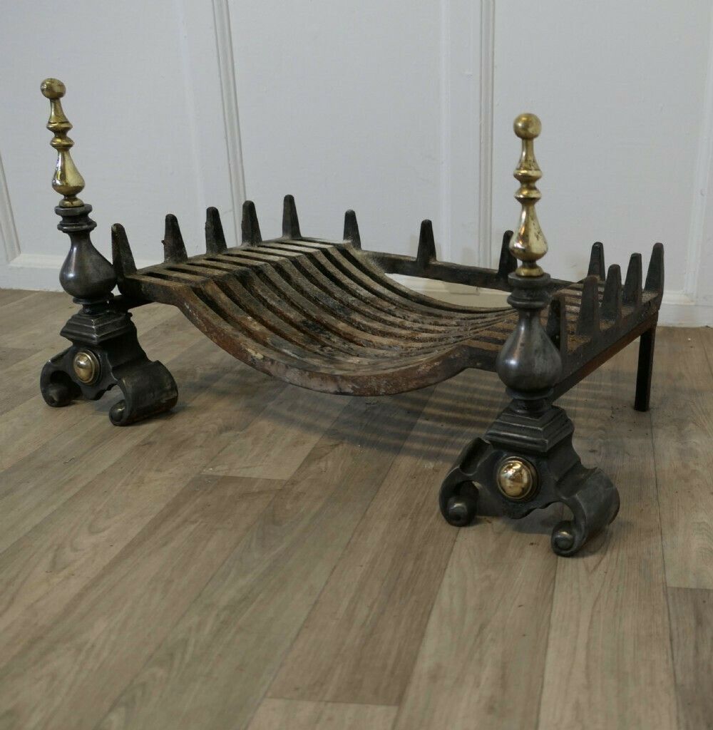 Large Polished Steel And Brass Log Grate On Andirons photo Home Fixtures