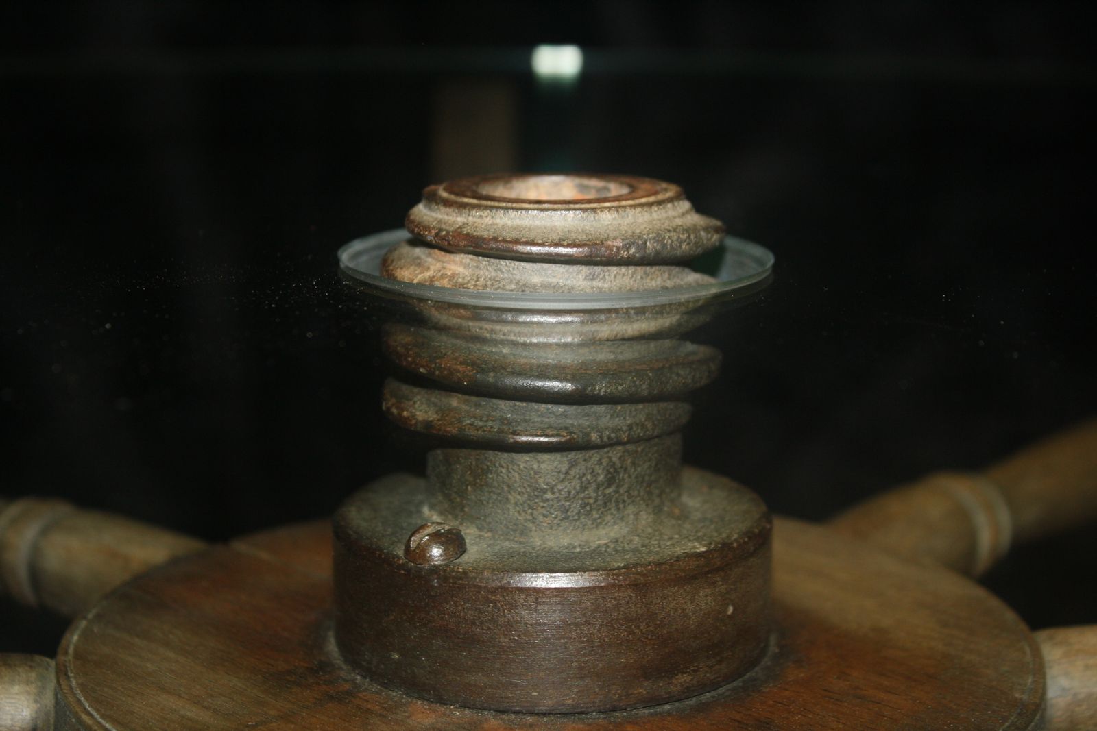 Unique Glass Topped Table. Industrial, Aged Base With New Safety Glass Top. photo Furniture
