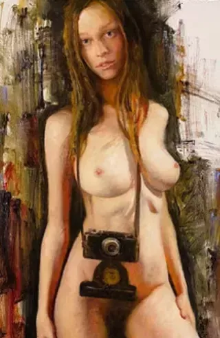 Giclée Print On Canvas, Nude With A Camera, 2023, By Kartashov Andrey, Russia, 21st Century. 1 Of 50 Limited Prints. photo furniture