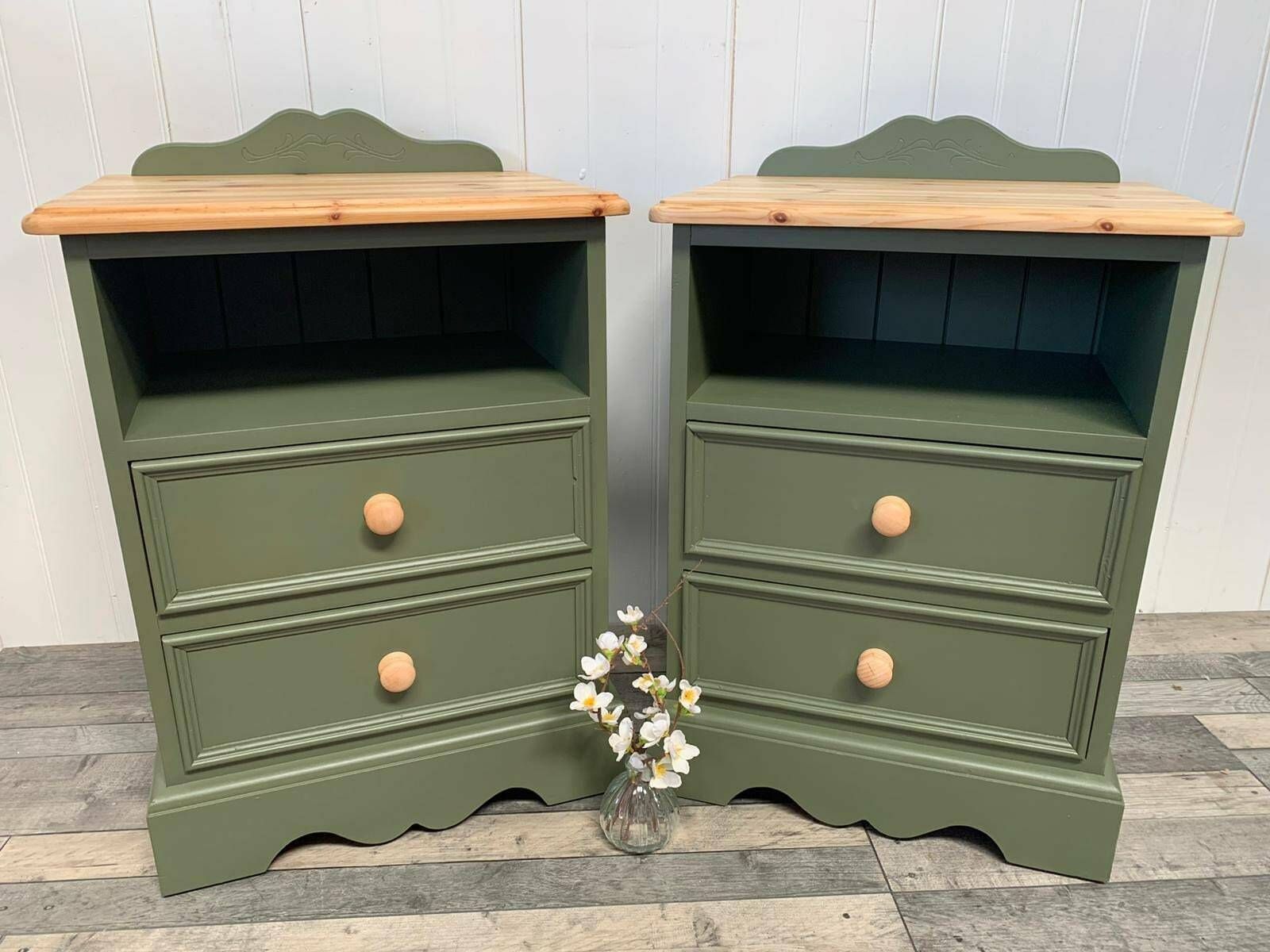 Lovely Bespoke/Custom Hand Painted To Order Medium Solid Wood Chest Of Drawers Blue With Gold Stencilling photo vinterior
