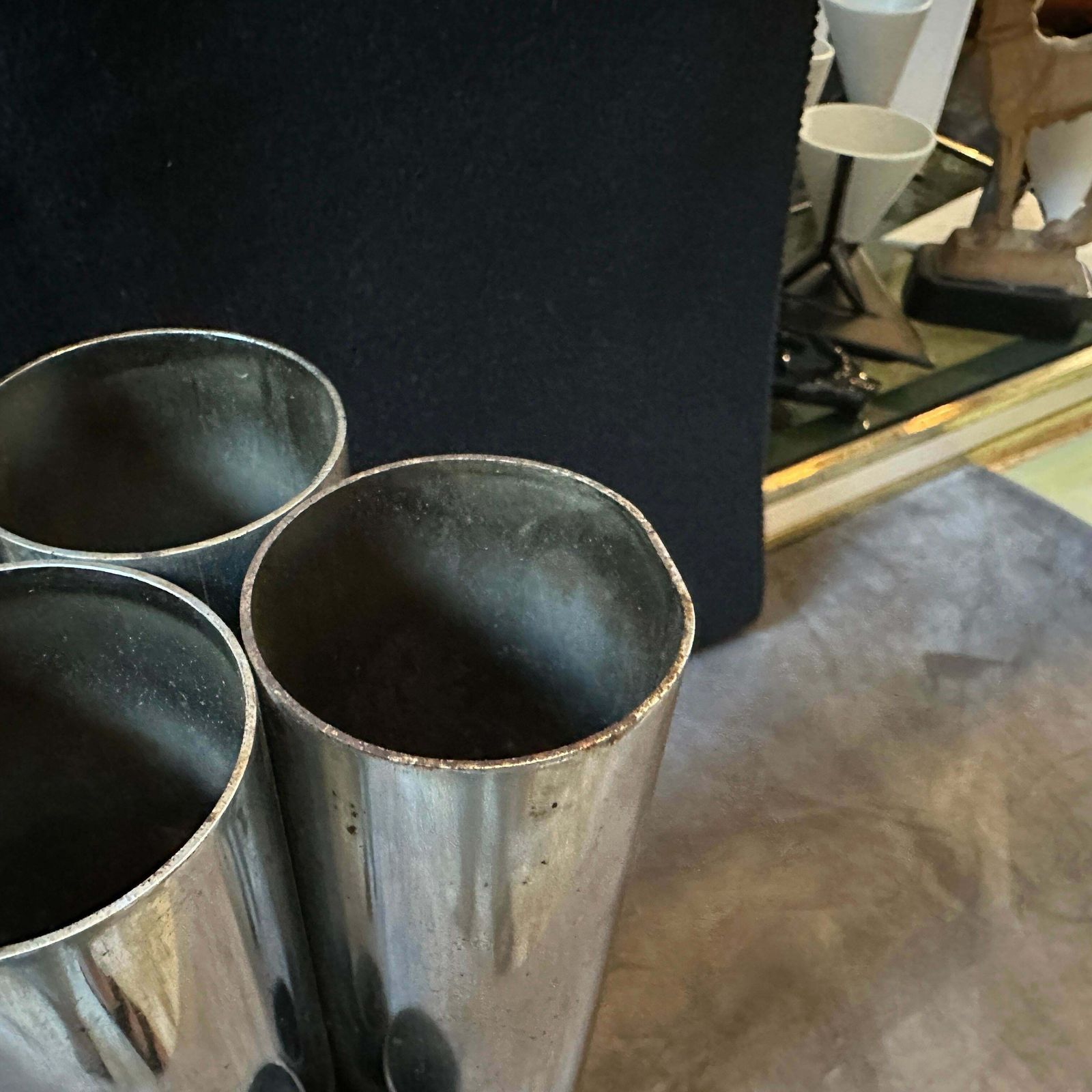 1960s Gio Ponti Style Minimalist Chromed Metal Multiple Cylinder Vase photo 640.0