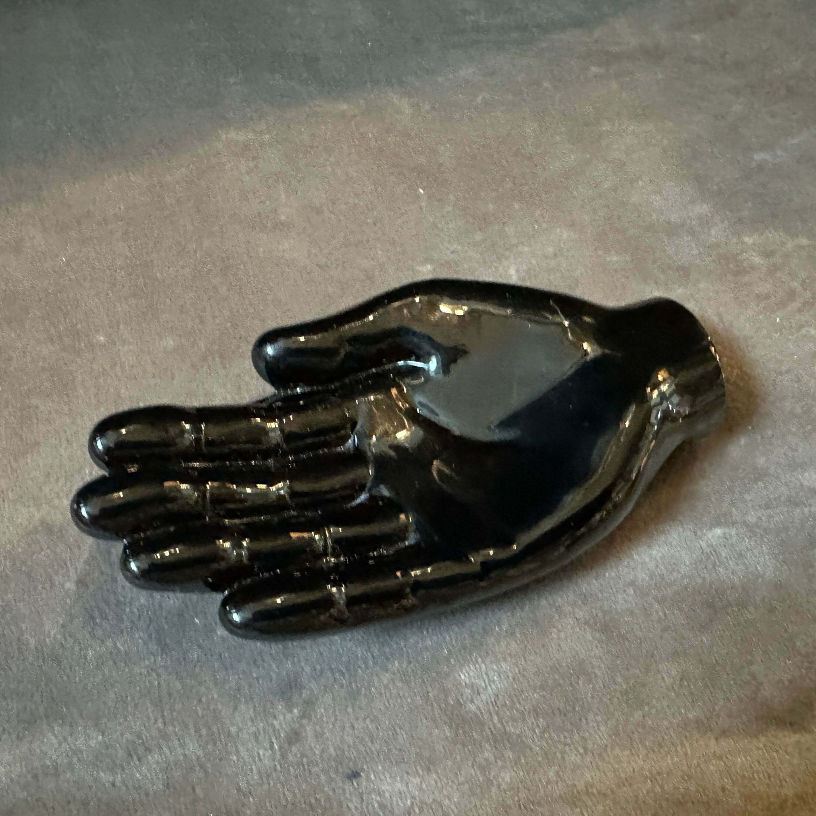 1990s Alfredo Barbini Modern Black Murano Glass Paperweight Depicting An Hand photo furniture