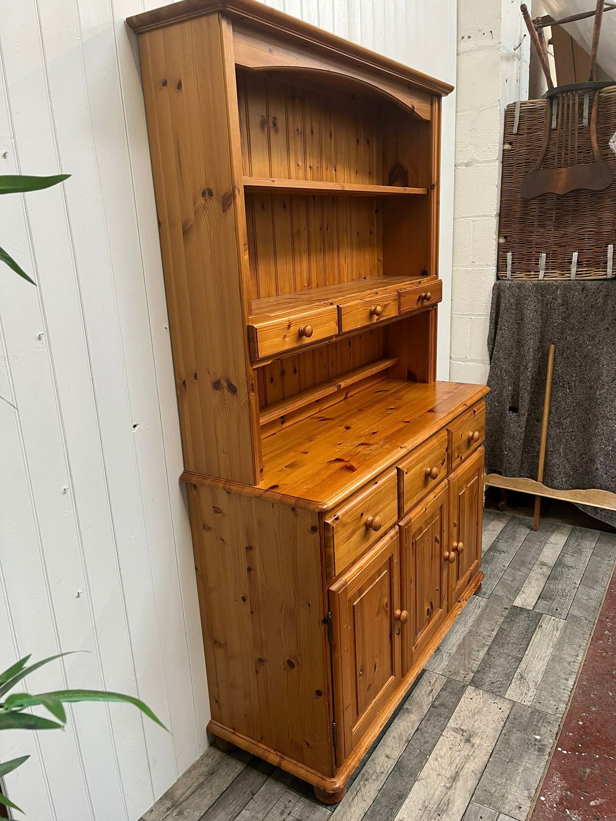 Custom Painted Upcycled Furniture. Vintage Country Farmhouse Medium Pine Welsh Dresser Cupboard Storage photo for sale