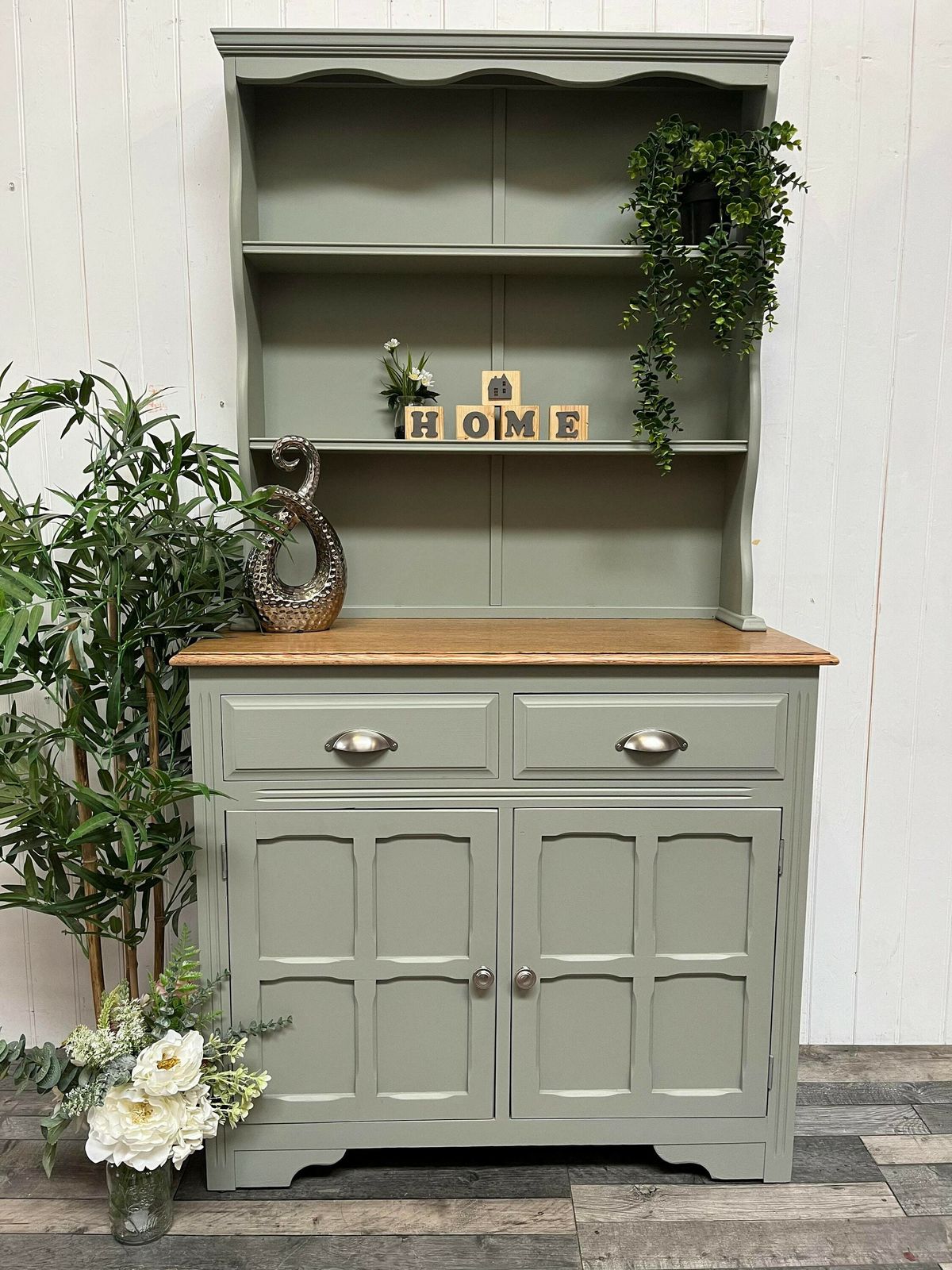 Custom Painted Upcycled Furniture. Vintage Country Farmhouse Medium Pine Welsh Dresser Cupboard Storage photo buy