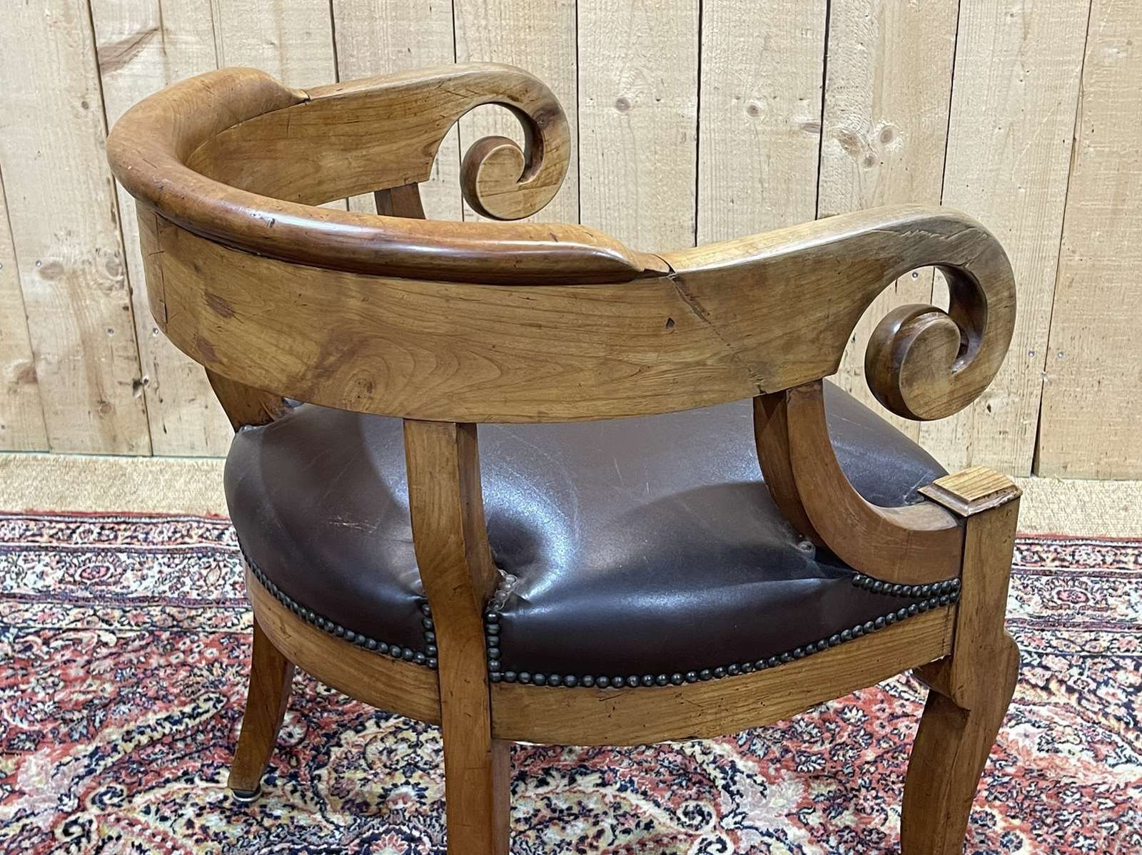 19th Century French Armchair In Cherry Wood And Leather Seat photo buy