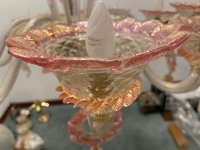 Large Venetian Pink Murano Glass Chandelier 1960’s photo vintage