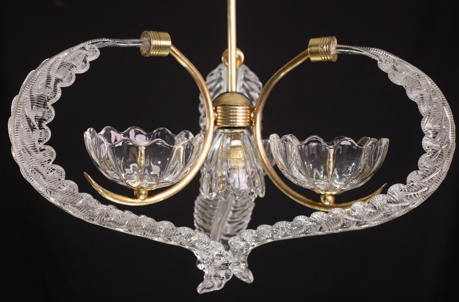 Elegant 4 Light Art Deco Murano Glass And Brass Chandelier By Barovier photo Lighting