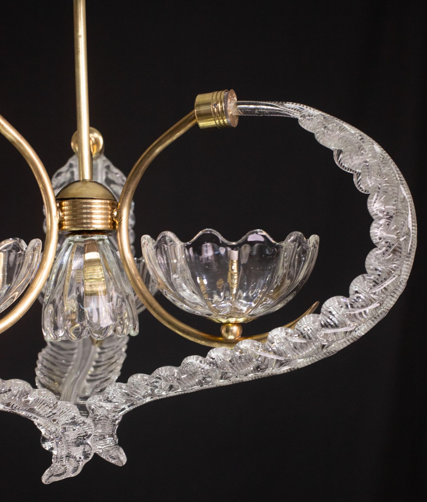 Elegant 4 Light Art Deco Murano Glass And Brass Chandelier By Barovier photo buy