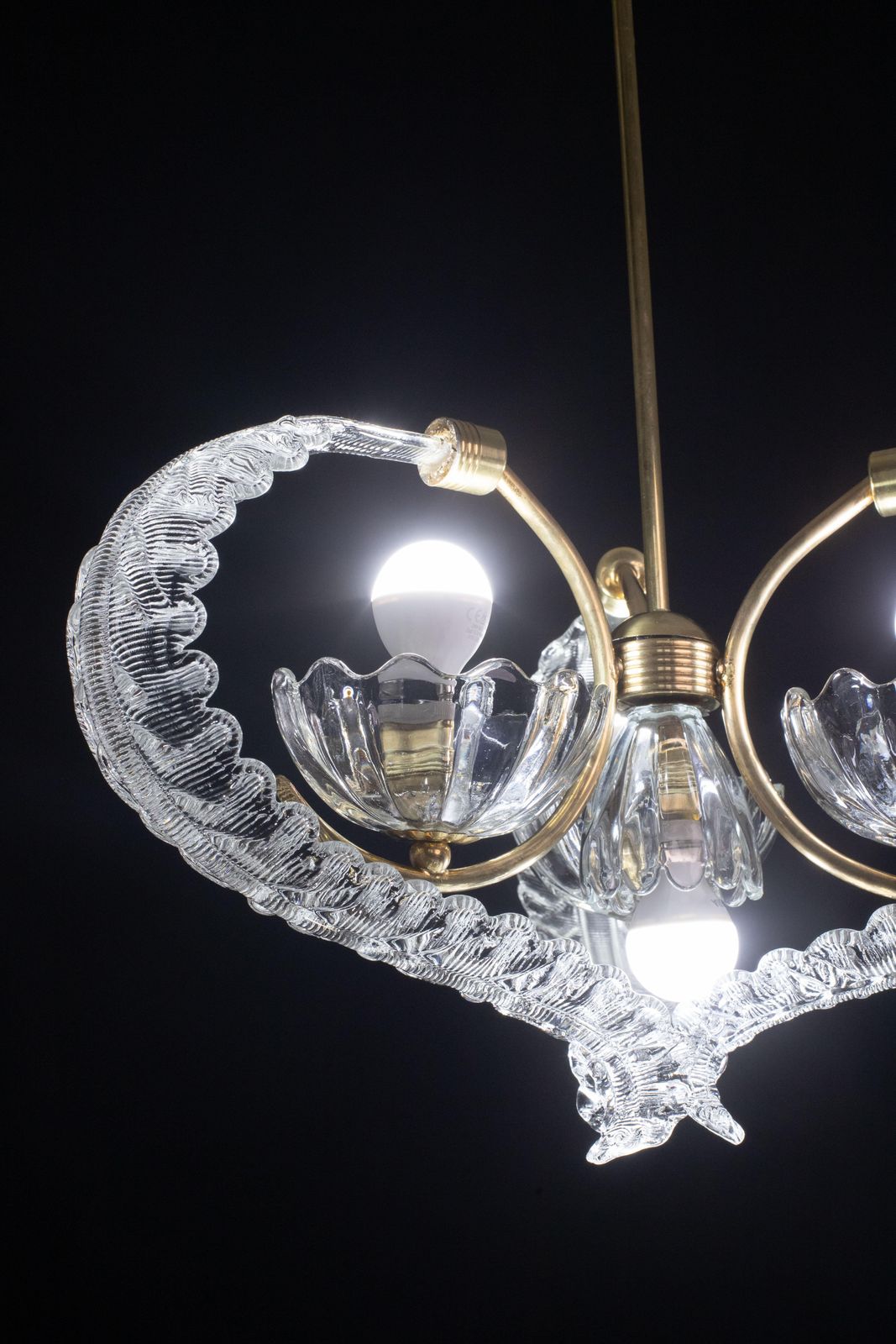 Elegant 4 Light Art Deco Murano Glass And Brass Chandelier By Barovier photo vintage