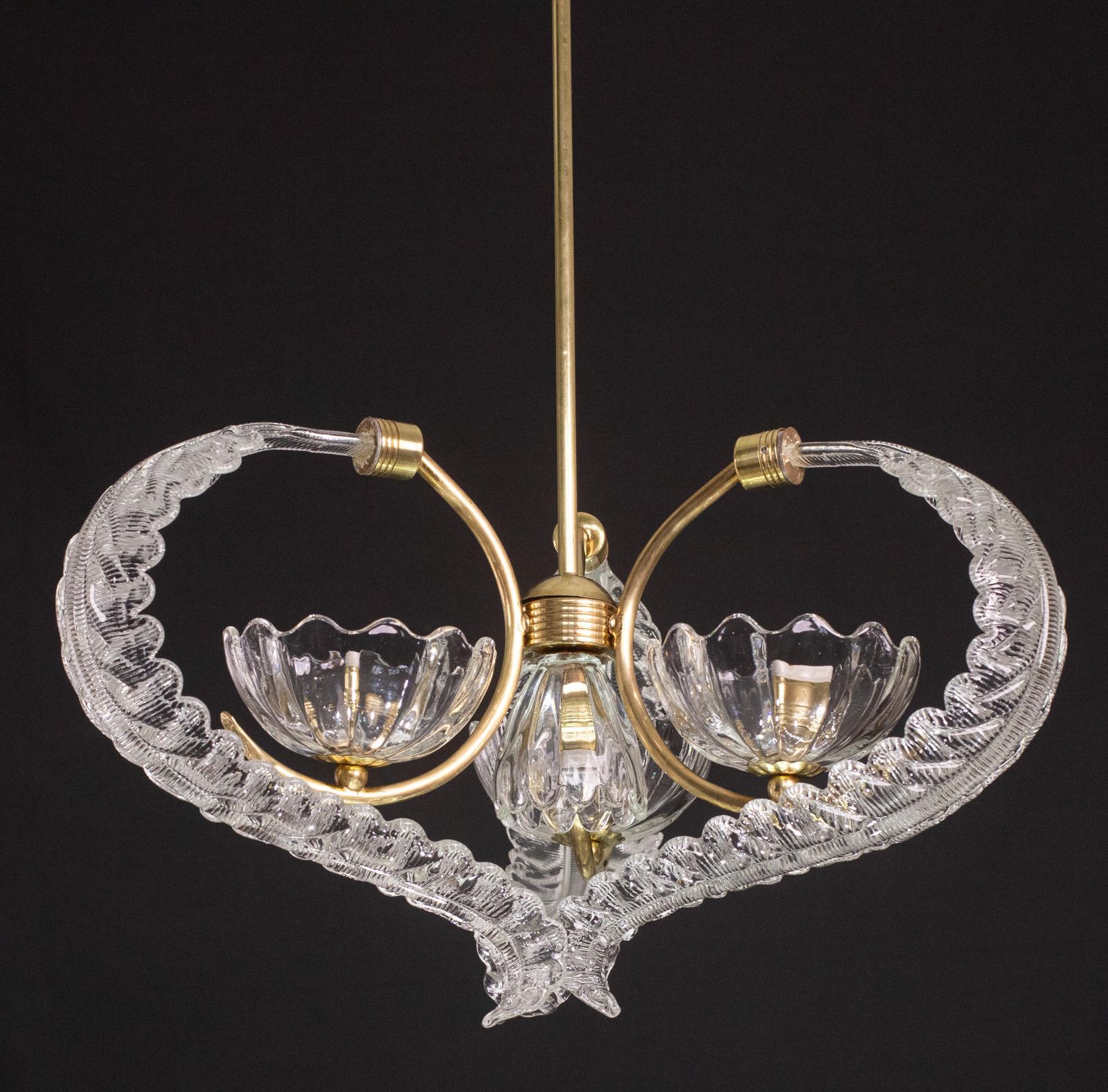 photo furniture Elegant 4 Light Art Deco Murano Glass And Brass Chandelier By Barovier