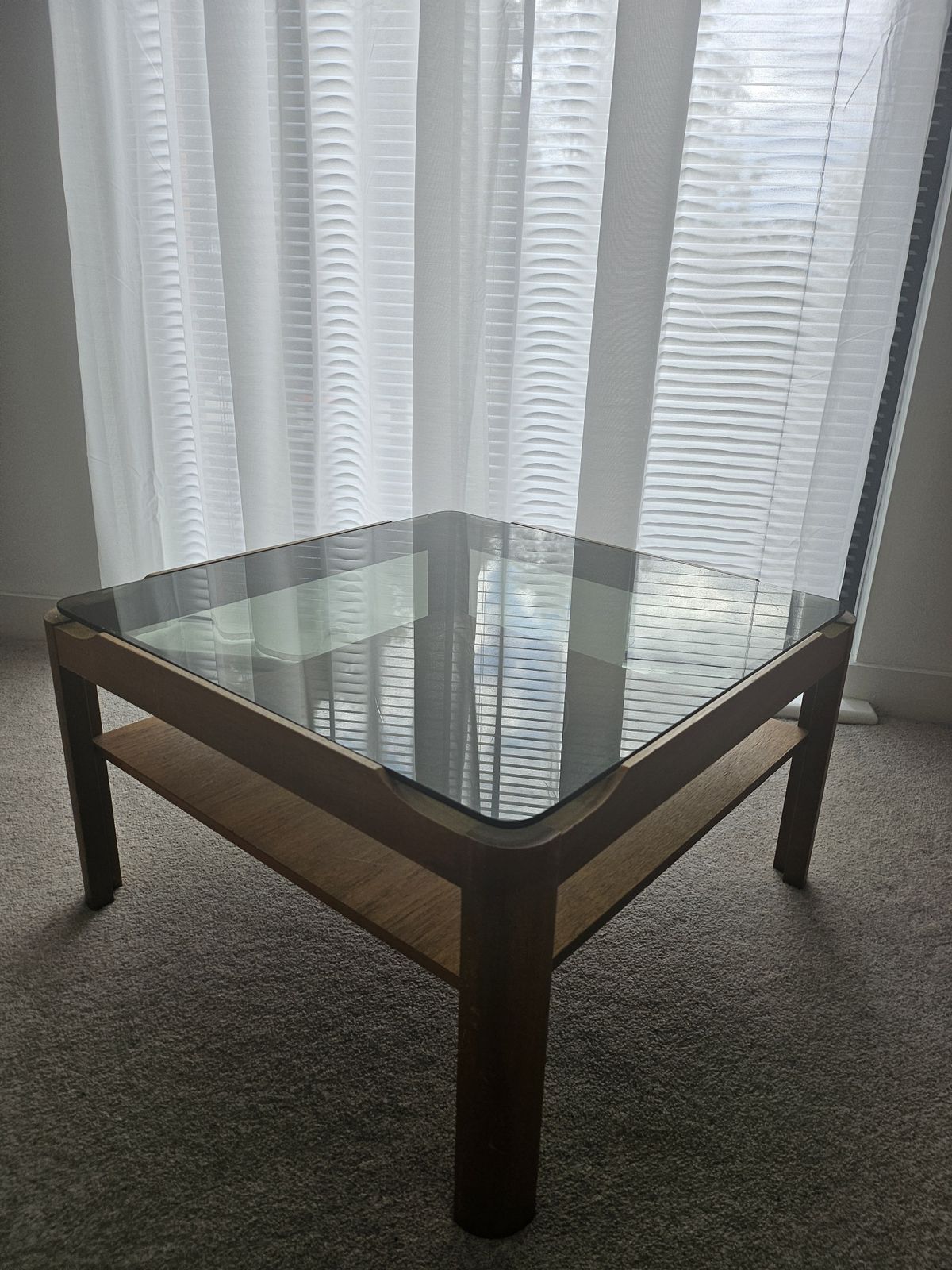 Mid Century Myer Teak Smoked Glass Coffee Table