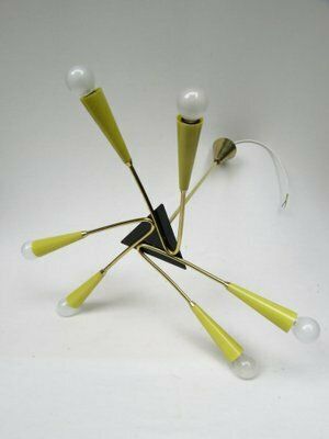 Sputnik Ceiling Light In Brass And Yellow, 1950s