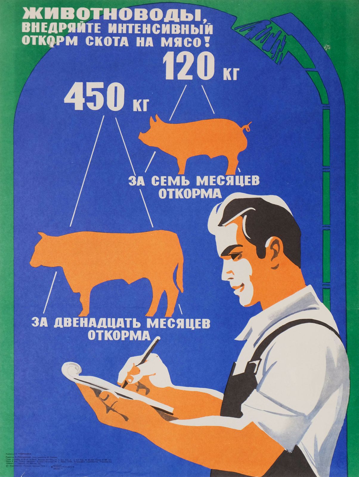 Livestock Farmers, Implement Intensive Livestock Feeding For Meat Production!   Original Soviet Russian Poster | 1978