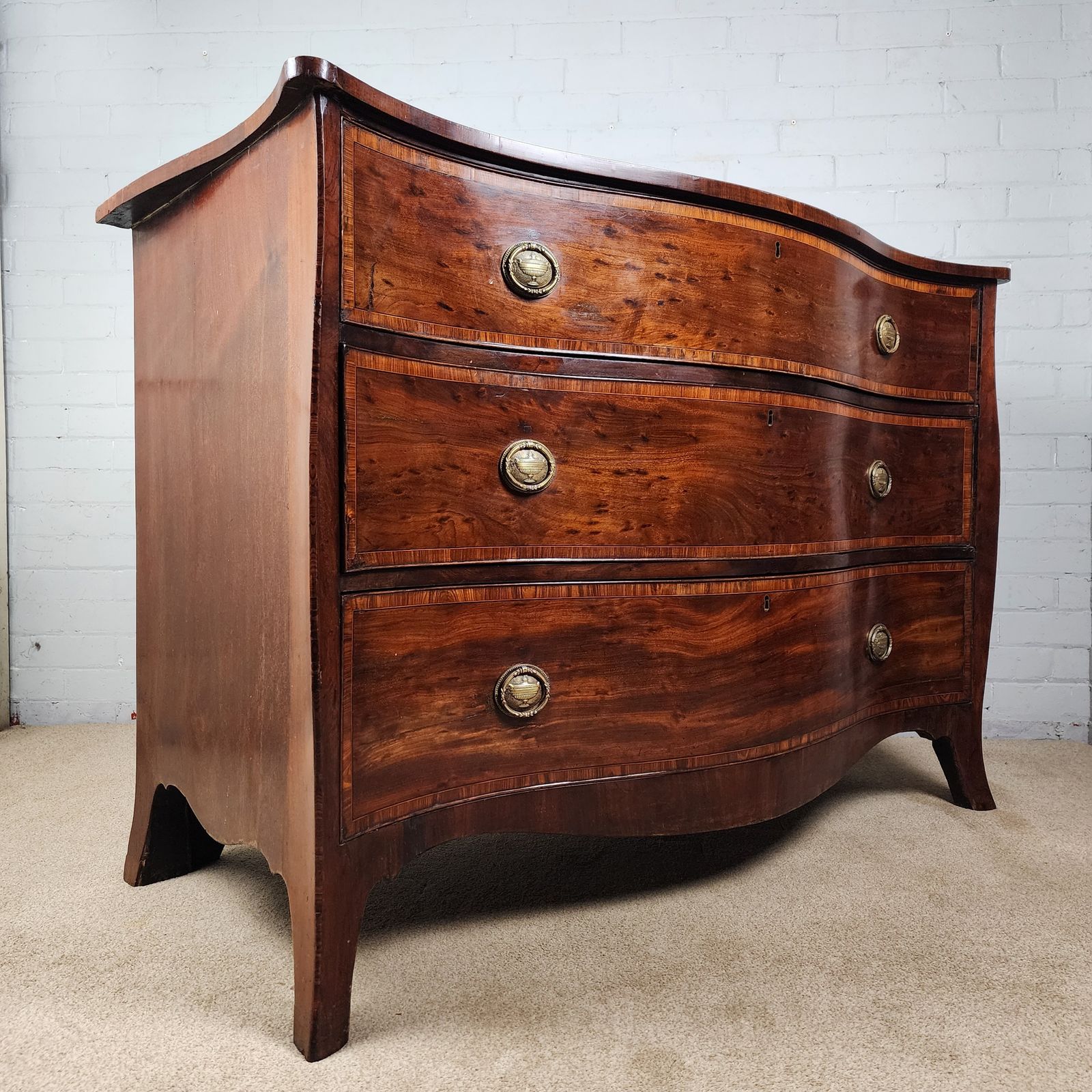 Mahogany Chest Of Drawers Serpentine Front Georgian With Brass Handles photo for sale