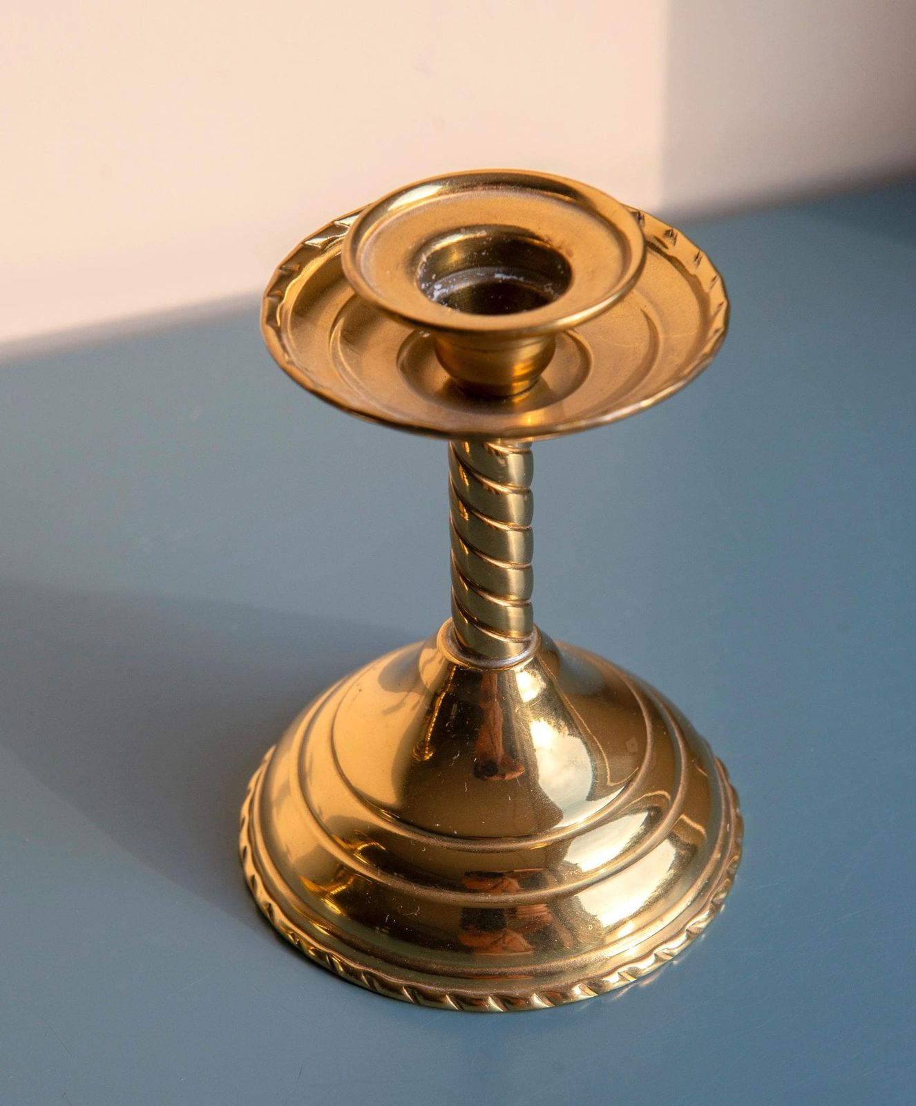 Brass Twisted Candle Holders, Two Golden Spiral Candlesticks, Barley Twist, Victorian Turned Candelabra, Country Home Decor photo vintage