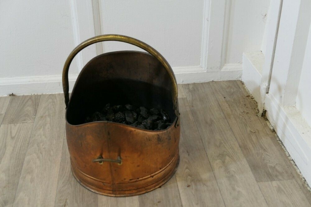 Arts And Crafts Beaten Copper Helmet Coal Scuttle photo Home Fixtures