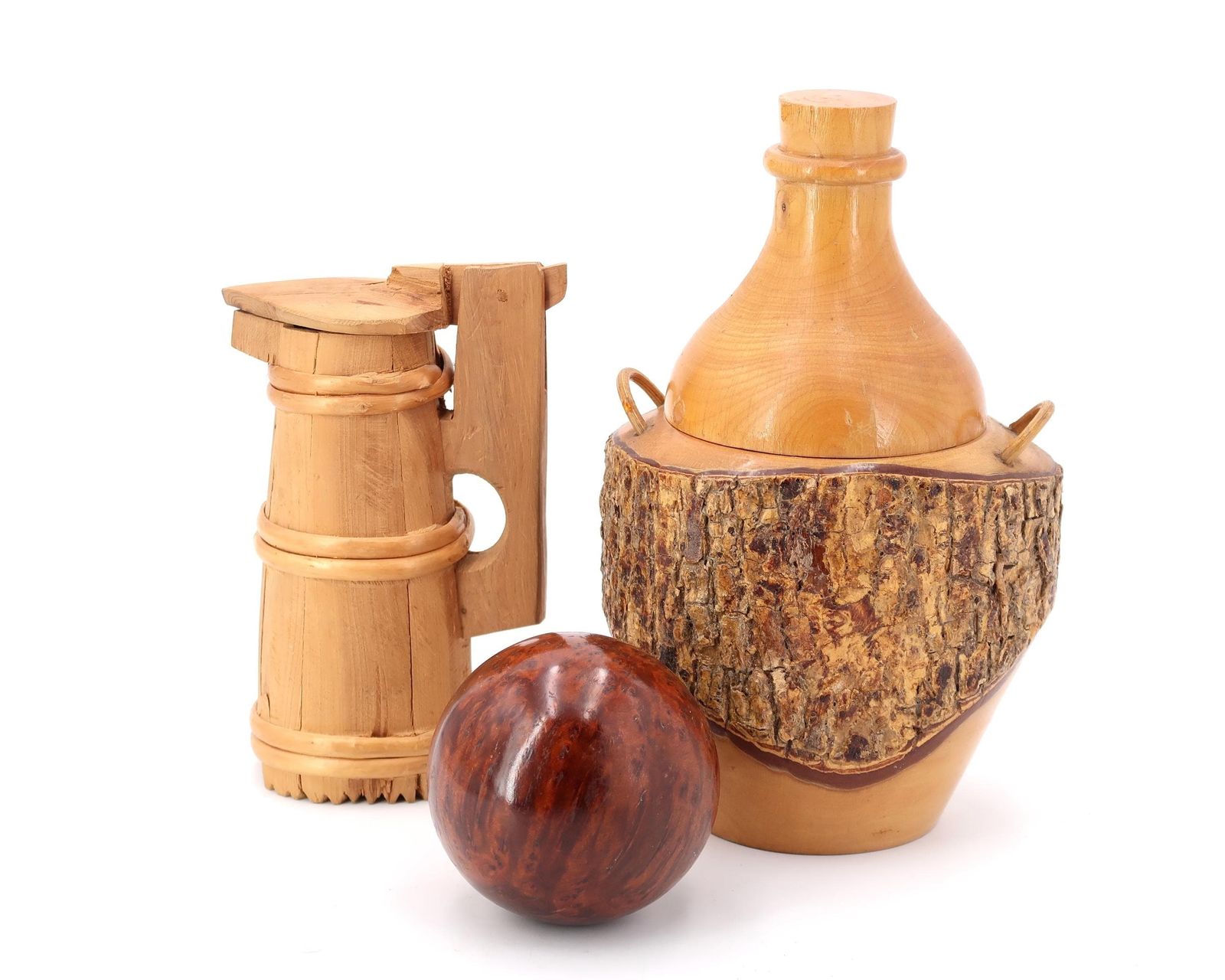French Decorative Wooden Pitcher, 1950s / Vase, Boho Chic, Bohemian, Folk Art, Pot, Wood photo 62.0