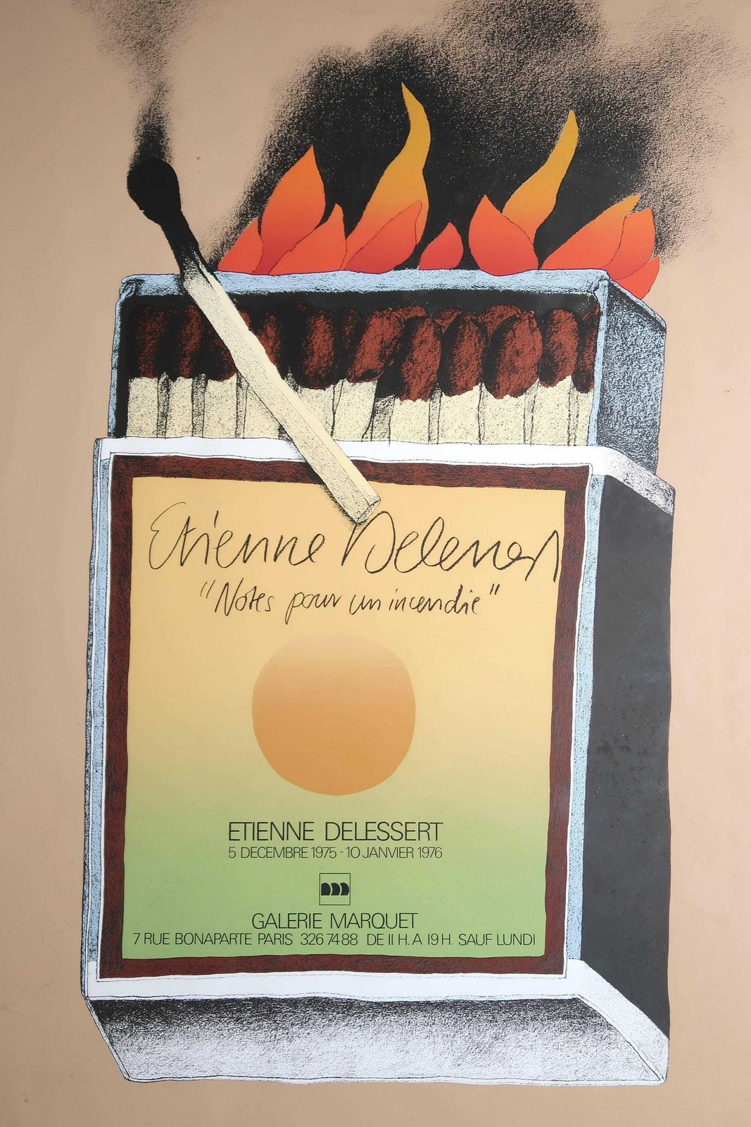 Ingelijste Poster: Etienne Delessert Tentoonstelling Bij Galerie Marquet, 1975–1976 / Afbeelding, Brandende Luciferdoos photo furniture