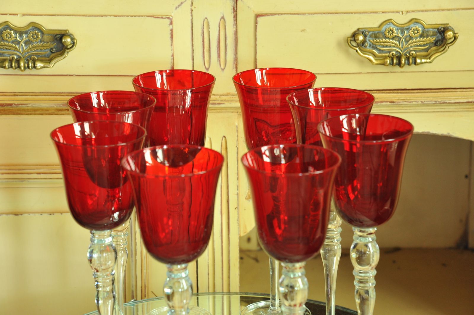 A Luxury Set Of Eight Extremely Large Vintage Ruby Red Wine Glasses photo for sale