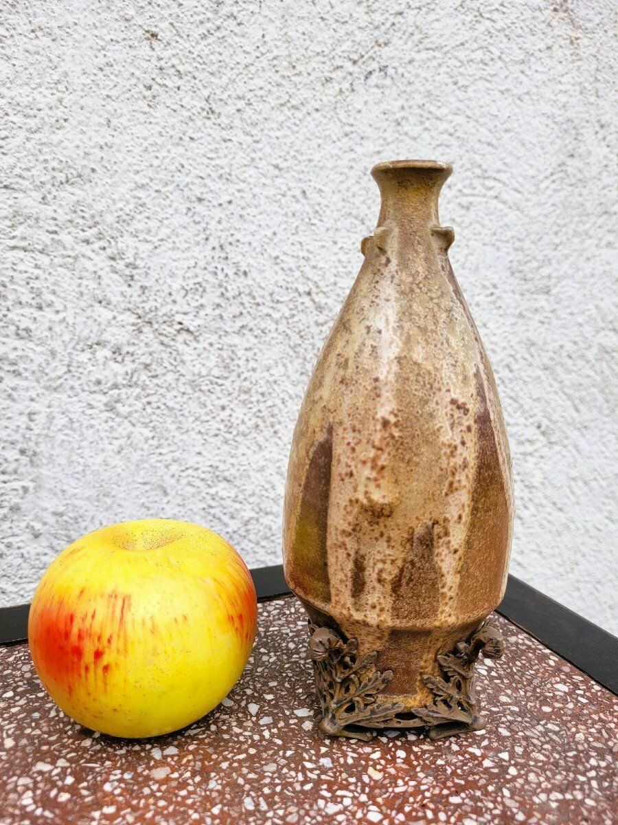 C Greber, Flamed Stoneware Vase, Art Nouveau, Early 20th Century