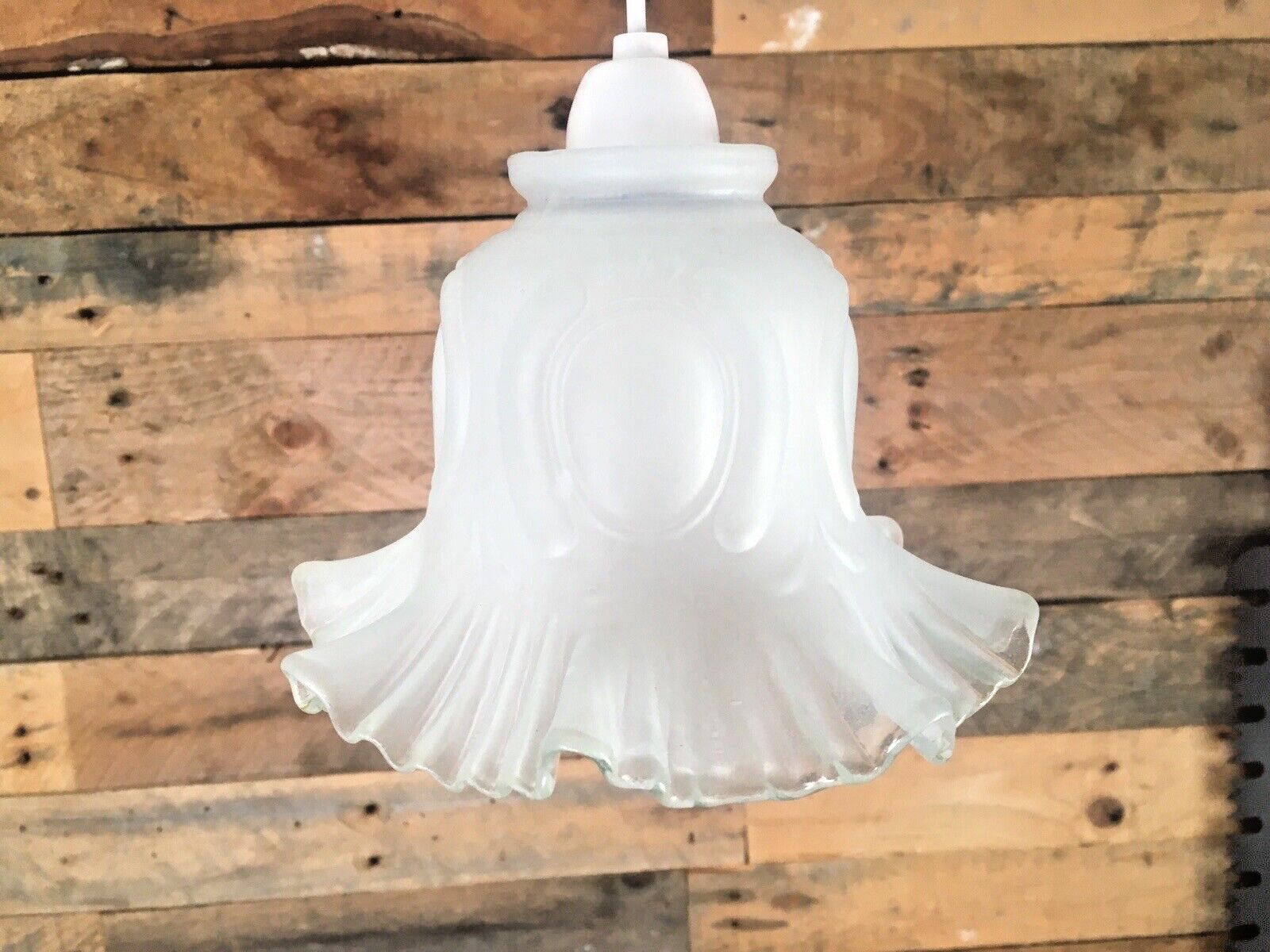 1 Antique Art Nouveau Frosted Satin Glass Ruffled Crimped Edge Light Shade Deco photo for sale