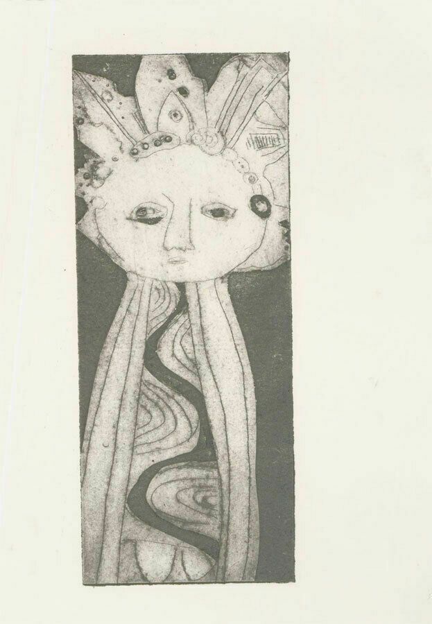 Patricia Johnstone (1944 2023)   Contemporary Etching, Sun God photo furniture