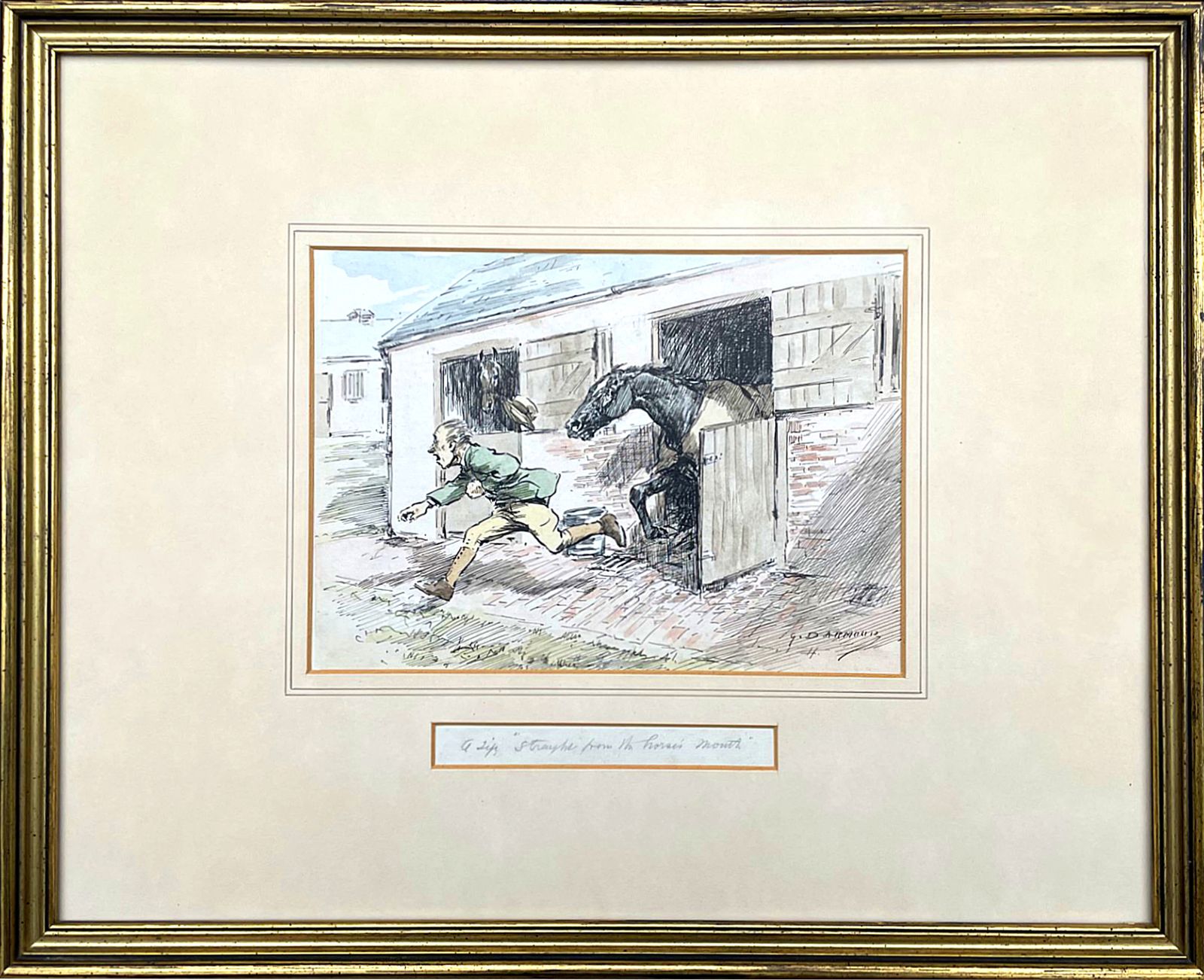 Superb Edwardian Watercolour By George Denholm Armour (1864 1949)   "Straight From The Horses Mouth" photo furniture