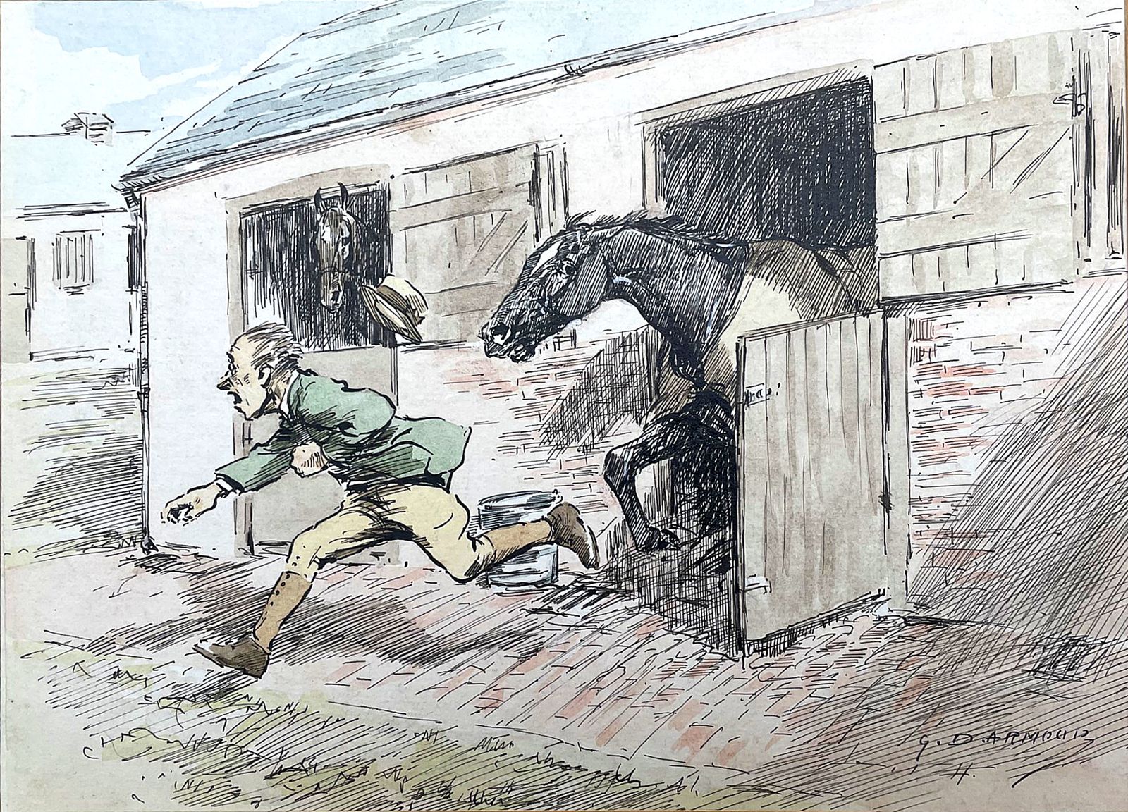 Superb Edwardian Watercolour By George Denholm Armour (1864 1949)   "Straight From The Horses Mouth" photo Art