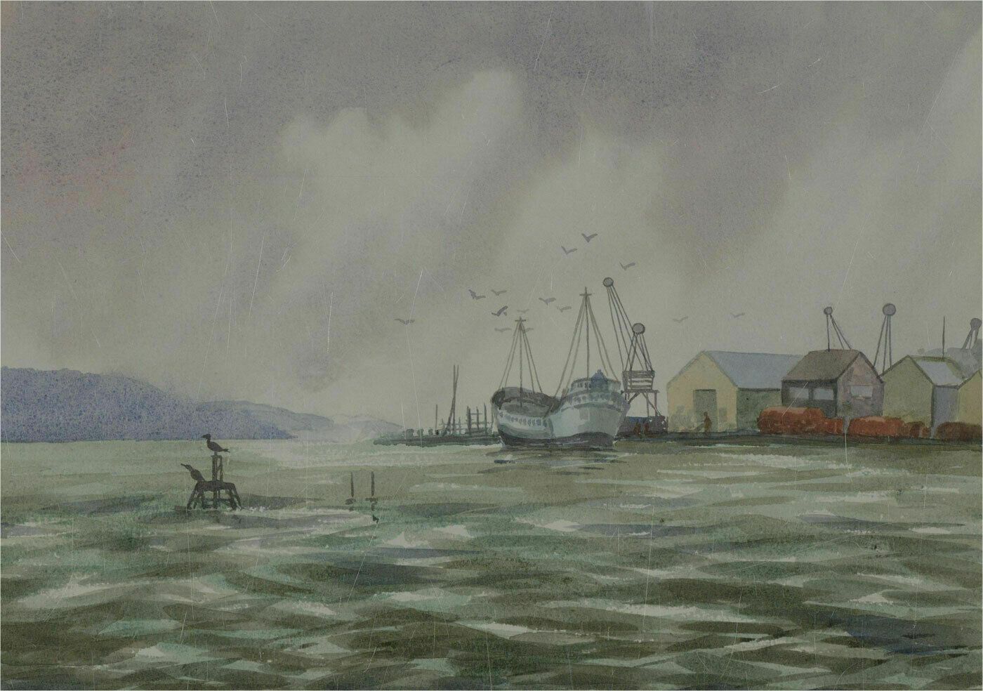 W. Burlingham   20th Century Watercolour, View Of A Port photo furniture
