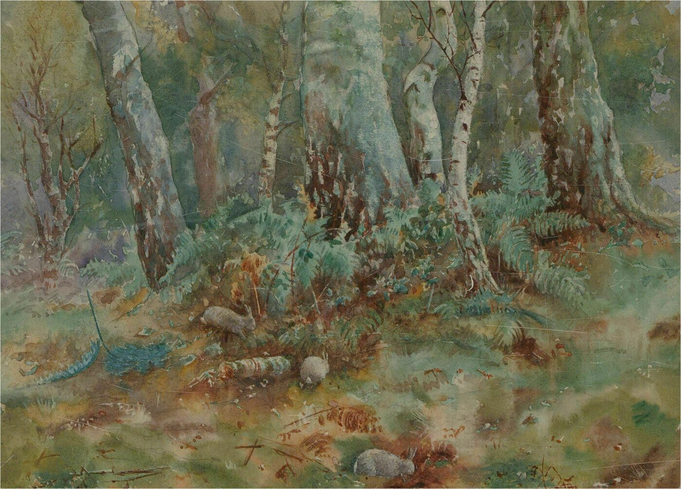 C.L. Windsor   Framed Early 20th Century Watercolour, Woodland Rabbits photo furniture