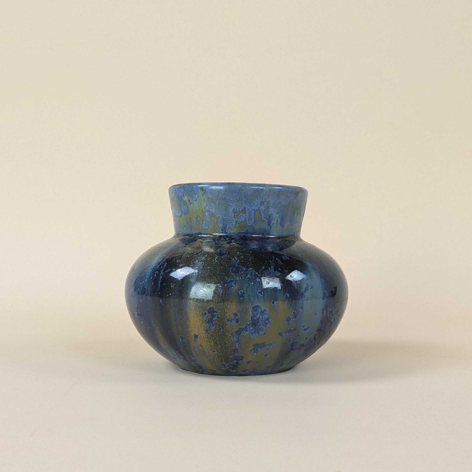 Antique French Art Nouveau Pierrefonds Crystal Bleu Glaze Pottery Vase