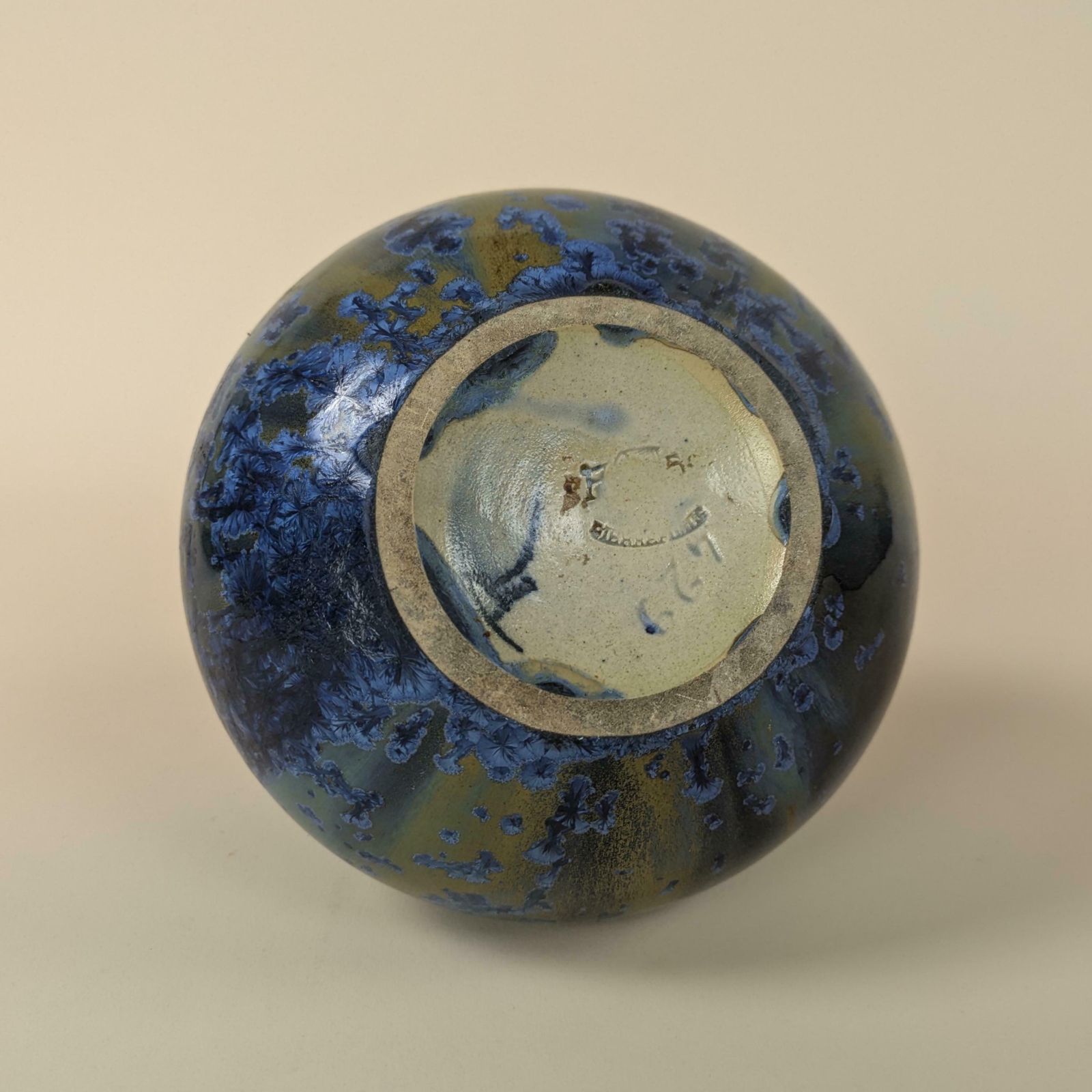 Antique French Art Nouveau Pierrefonds Crystal Bleu Glaze Pottery Vase photo Home Decor